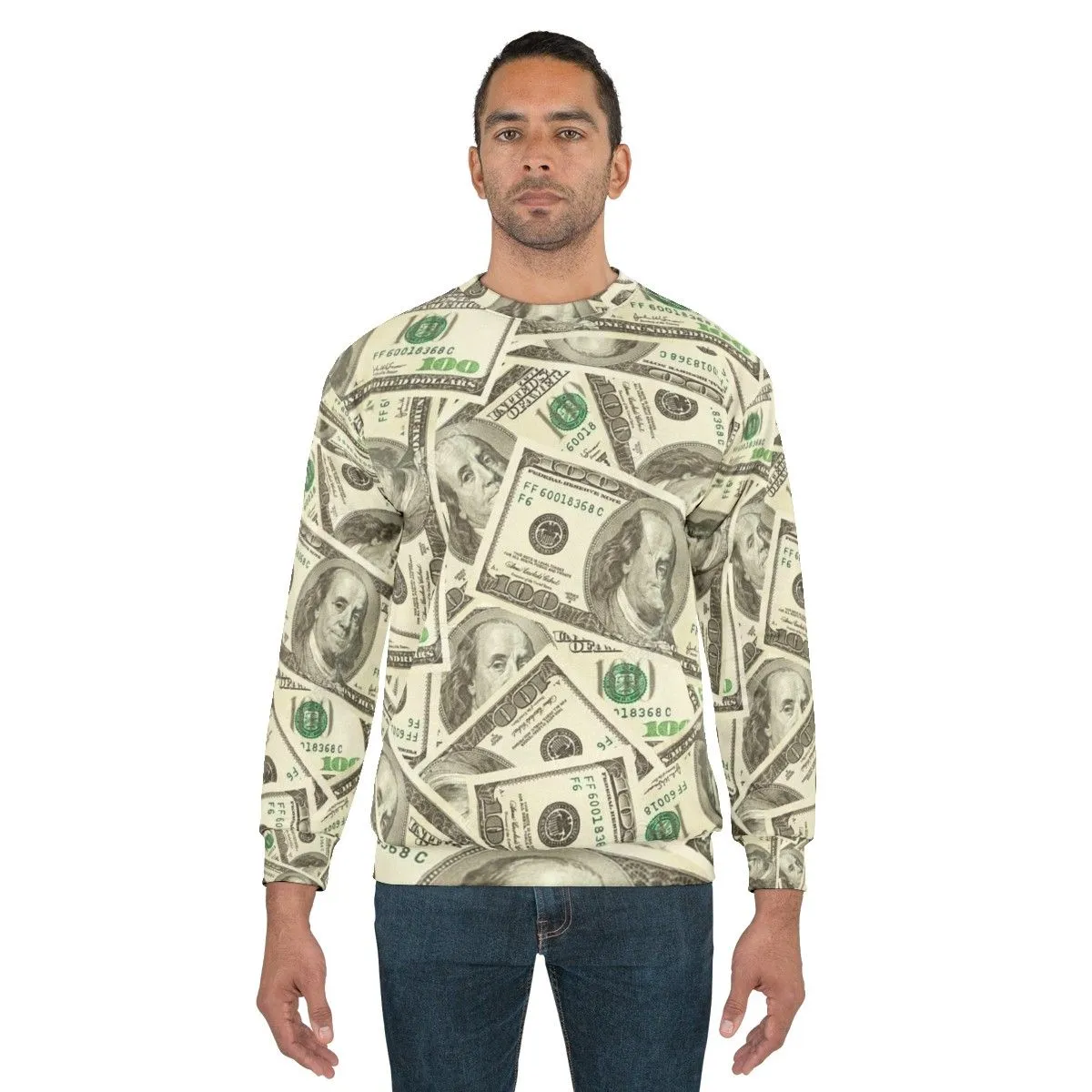 100 Dollar Bills Graphic Sweatshirt - Cool Money Themed Clothing