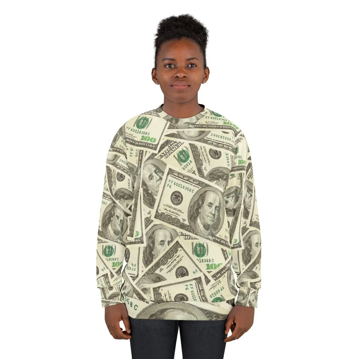 100 Dollar Bills Graphic Sweatshirt - Cool Money Themed Clothing