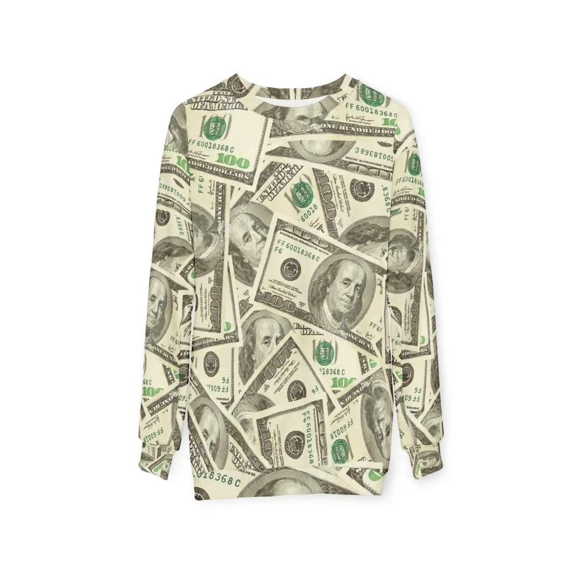 100 Dollar Bills Graphic Sweatshirt - Cool Money Themed Clothing