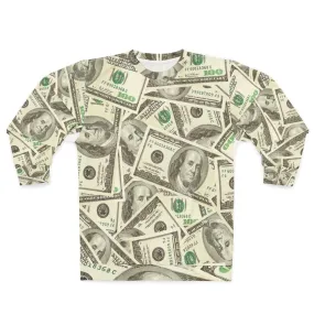 100 Dollar Bills Graphic Sweatshirt - Cool Money Themed Clothing