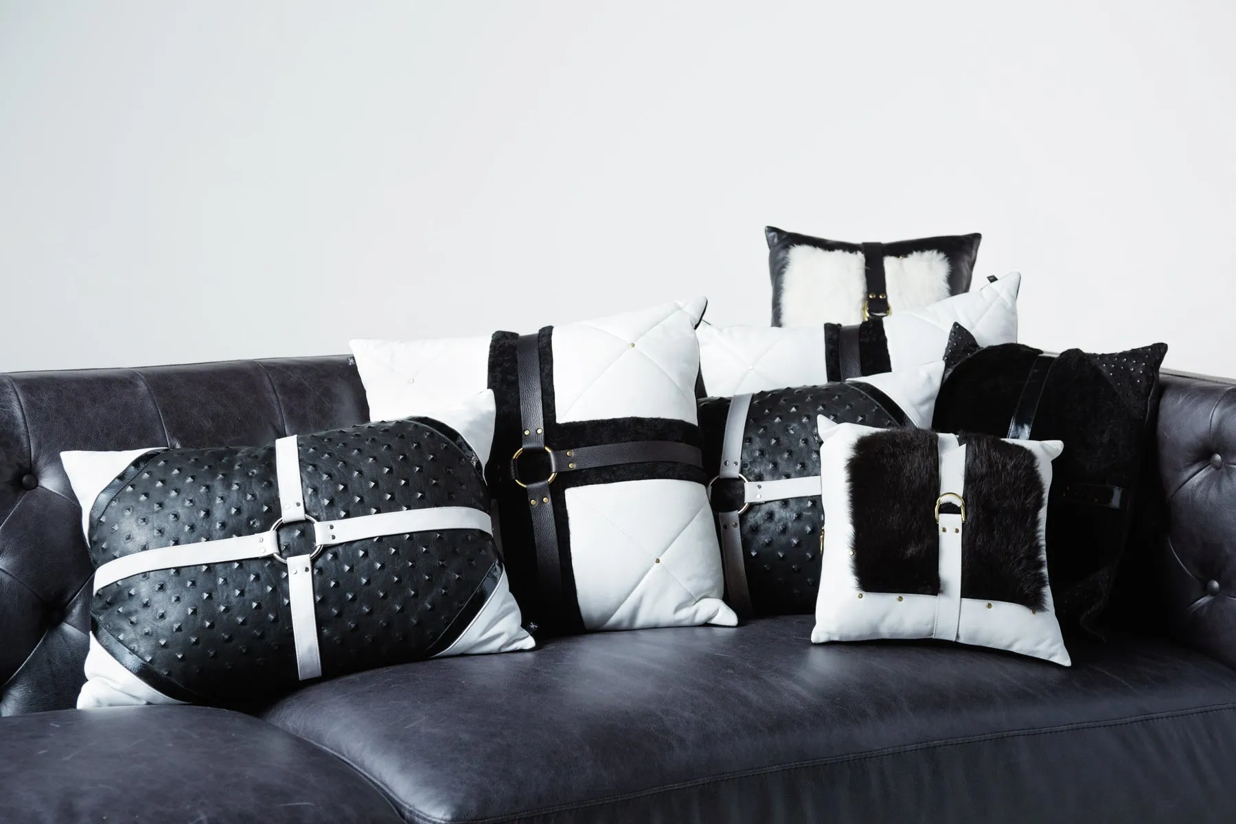 2-tone leather harness pillow