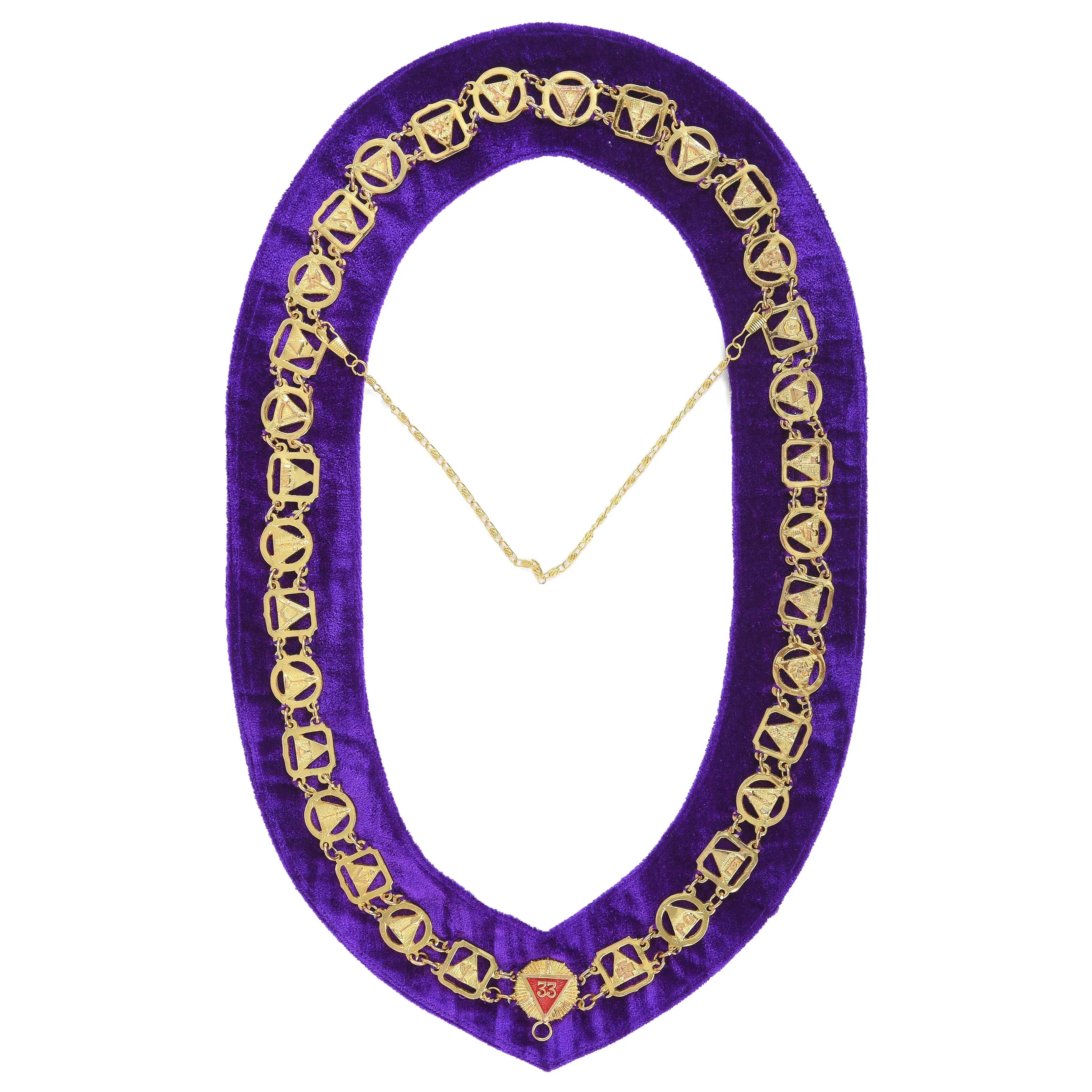 33rd Degree Scottish Rite Chain Collar - Gold Plated With Purple Velvet Backing