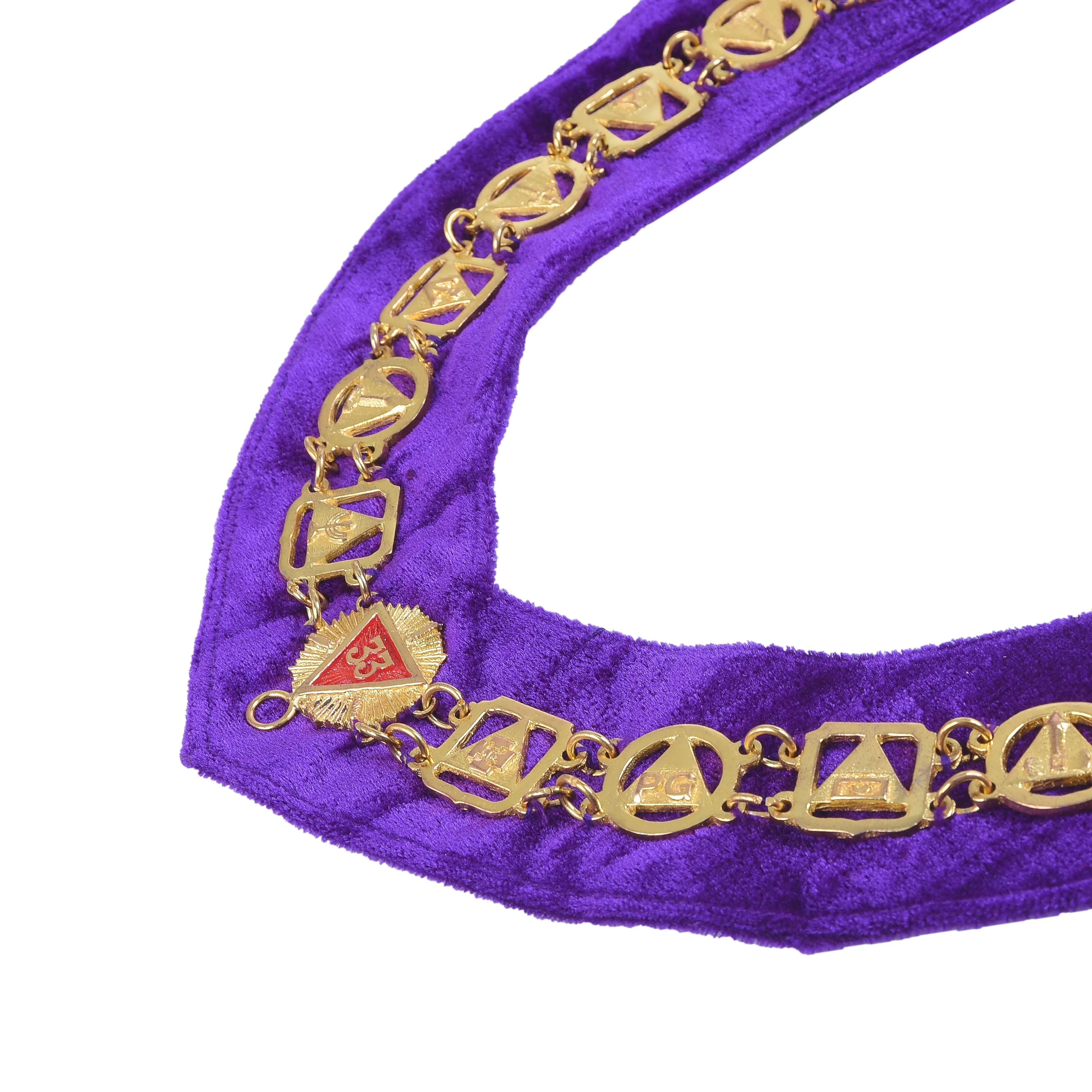 33rd Degree Scottish Rite Chain Collar - Gold Plated With Purple Velvet Backing