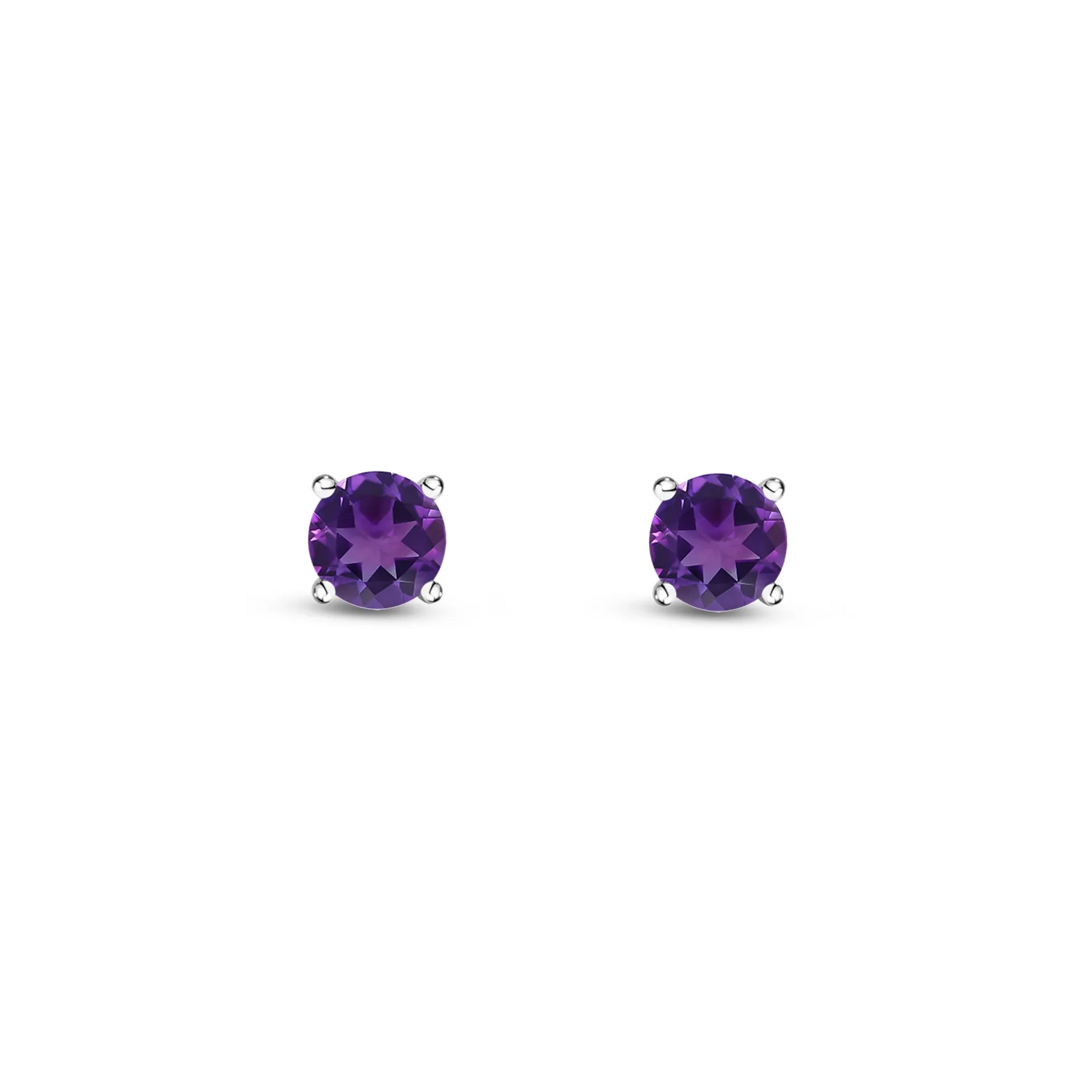 9ct White Gold 3mm 4 Claw Amethyst Stud Earrings 0.43ct