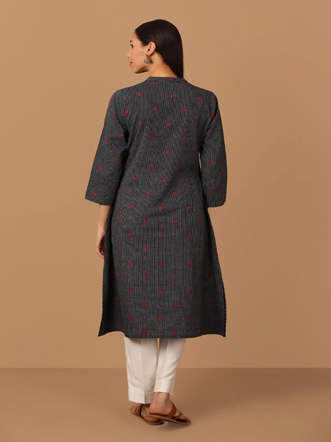 A-Line Striped Kurta With Mandarin Collar