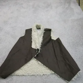 Aeropostale Womens Sherpa Vest Jacket Sleeveless Open Front Brown Size Large