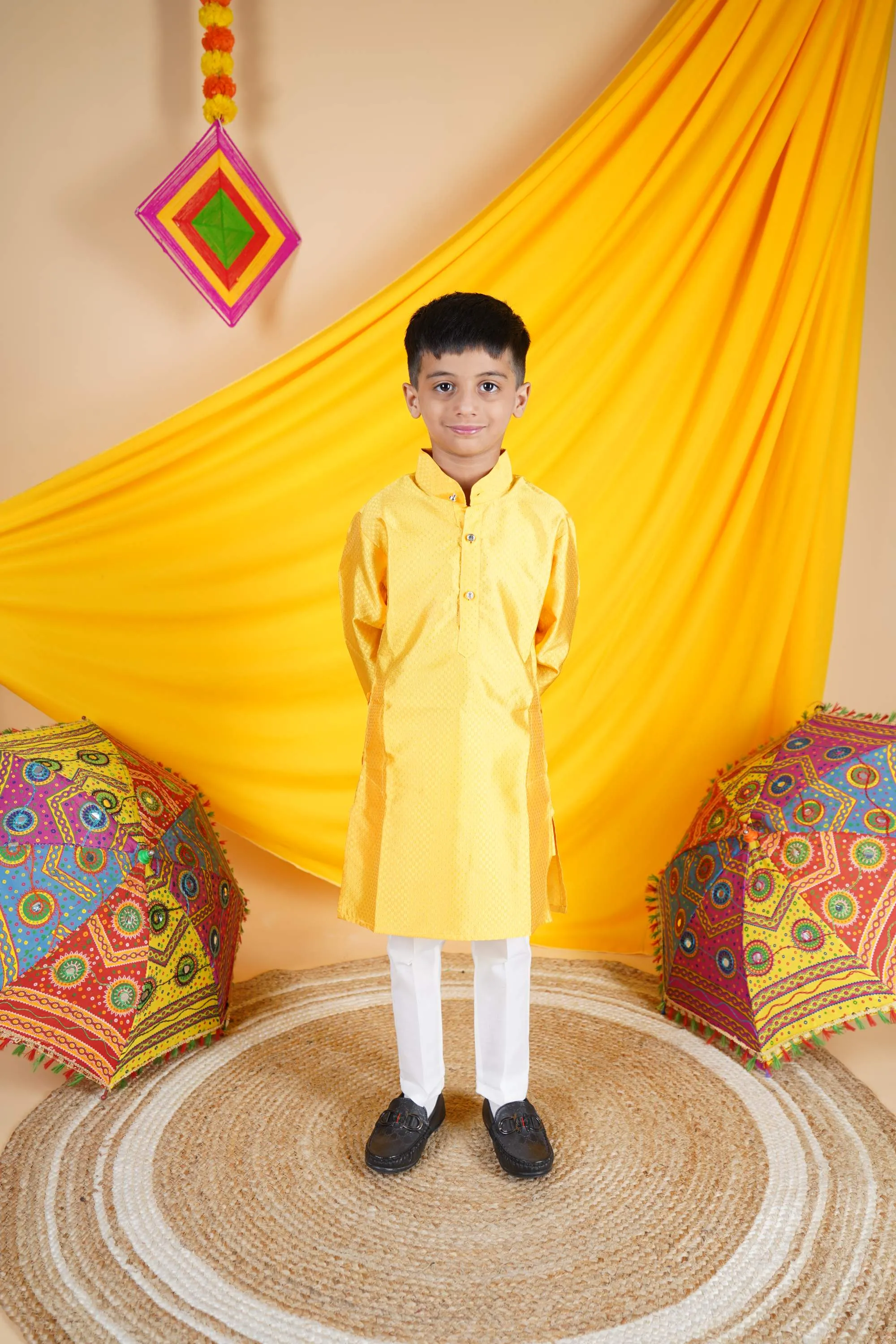 Ahhaaaa Kids Ethnic Cotton Silk Blend Boys Kurta Pyjama Set