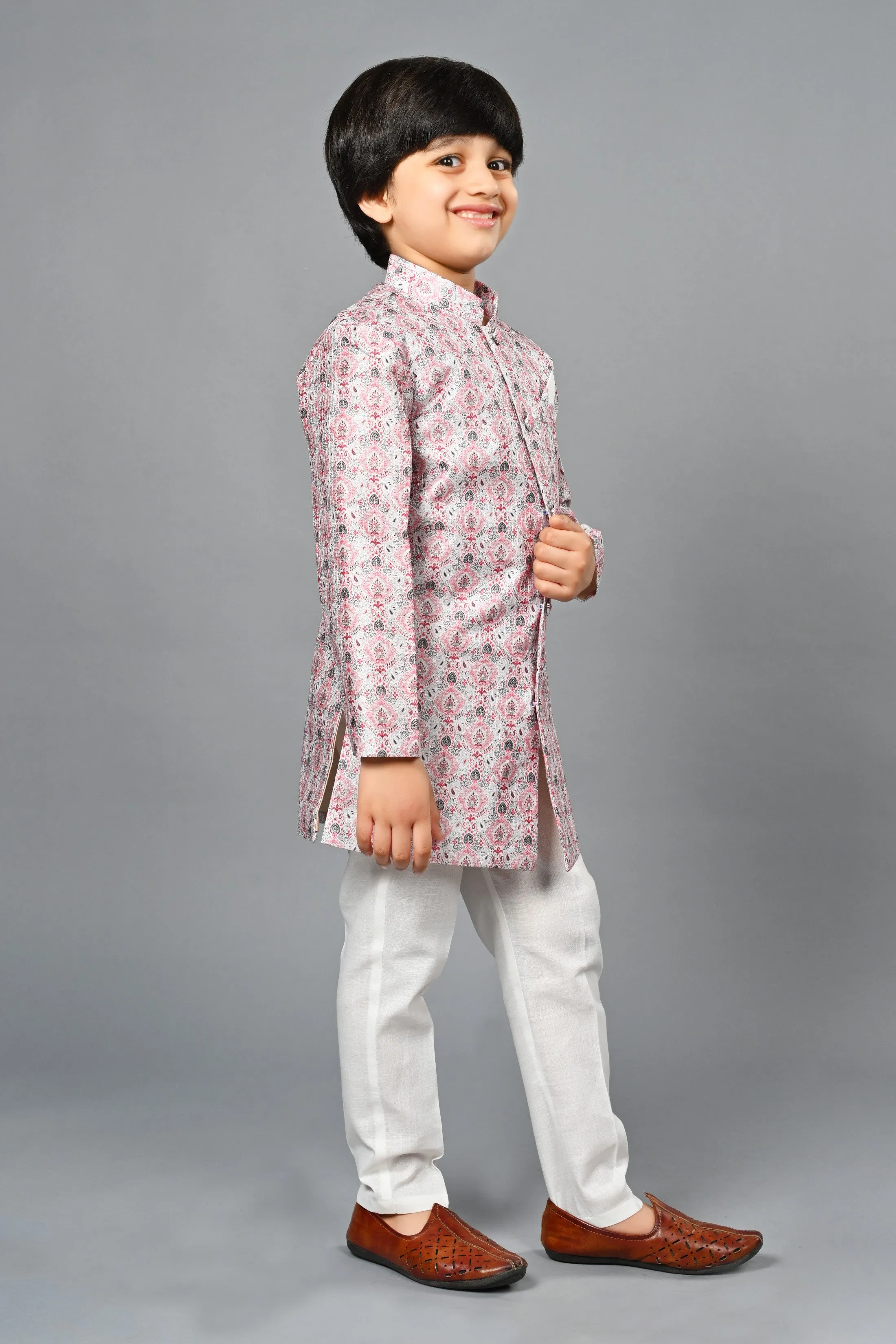 Ahhaaaa Kids Ethnic Silk Blend Indo-Western Sherwani Set For Boys 492