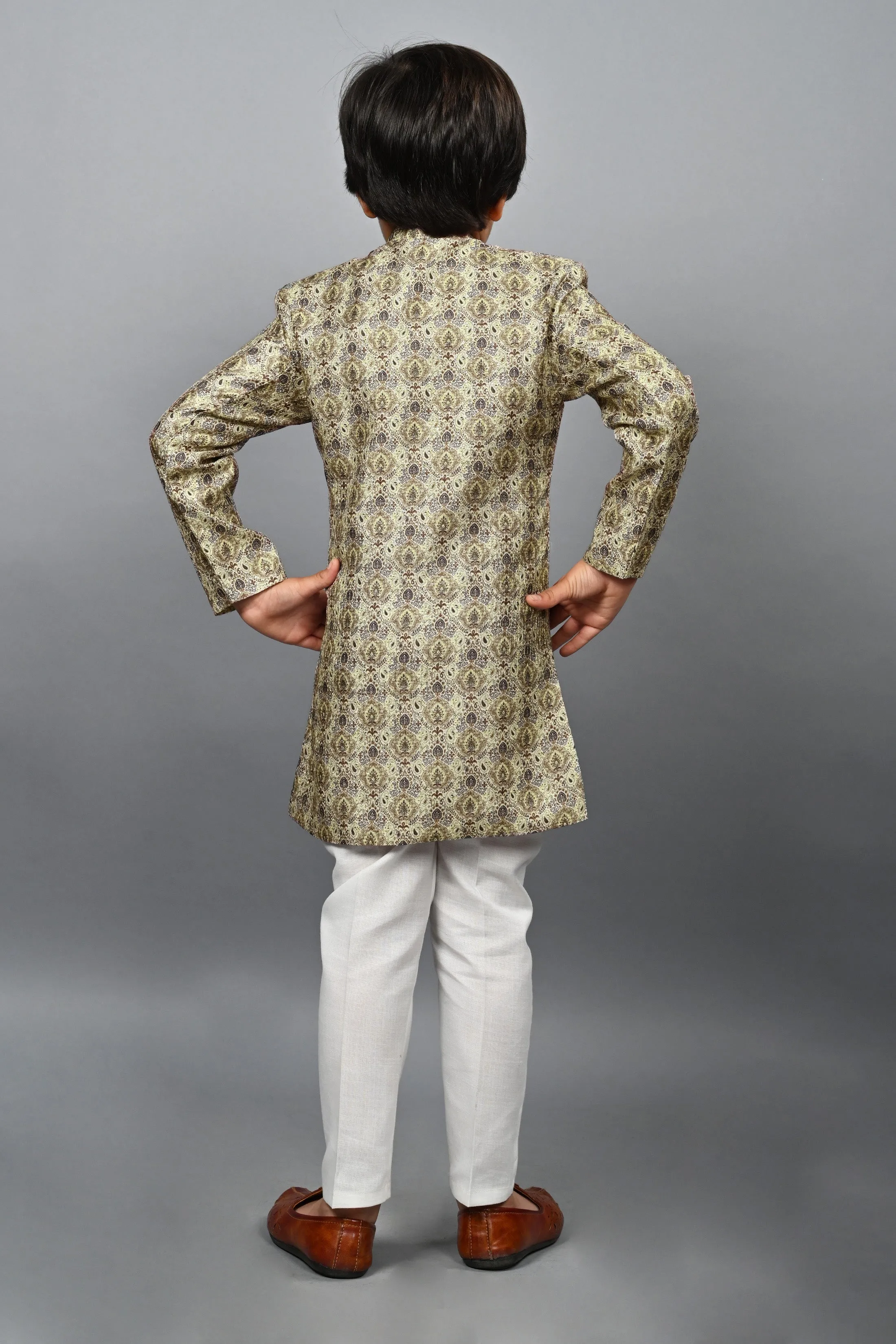 Ahhaaaa Kids Ethnic Silk Blend Indo-Western Sherwani Set For Boys 492