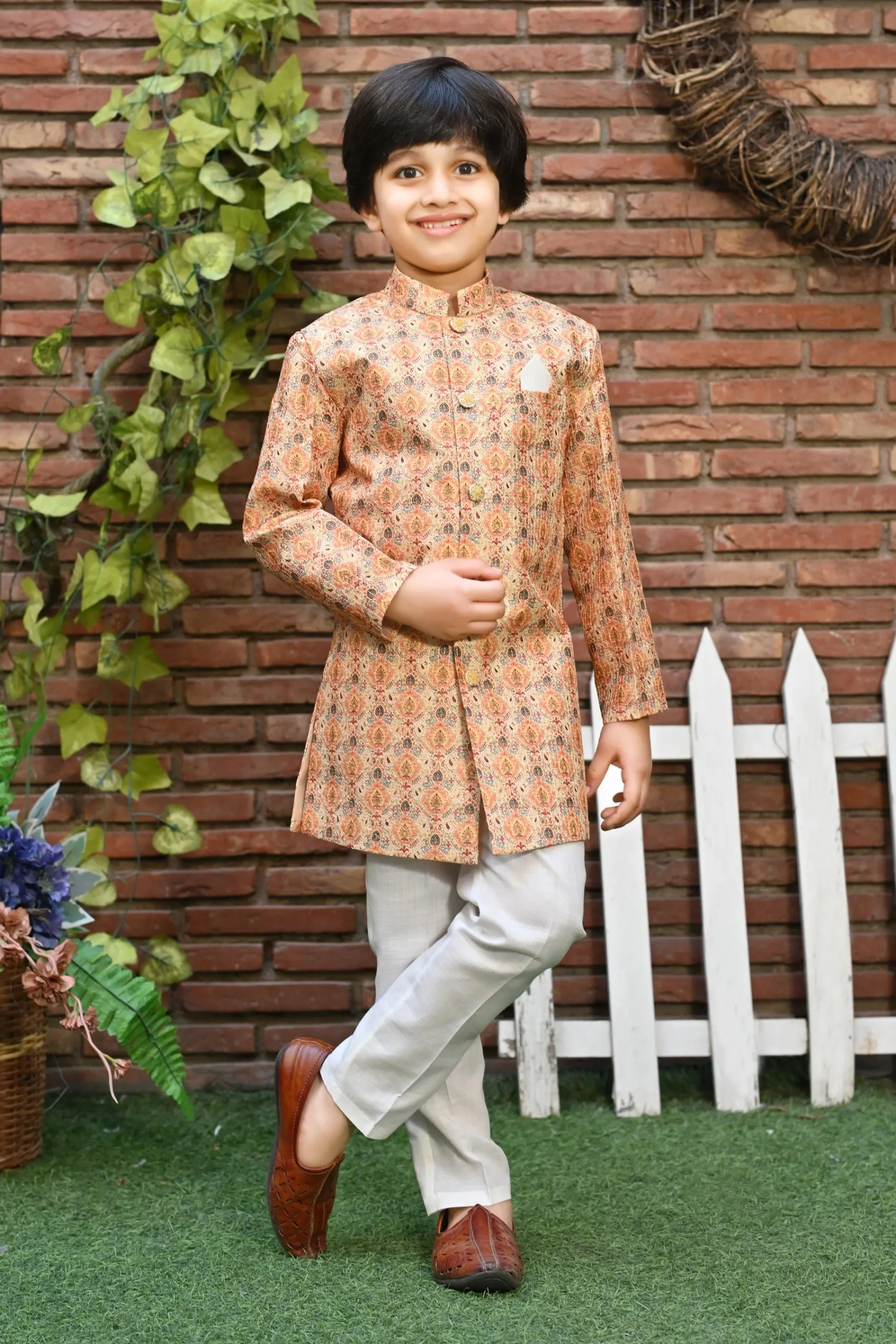 Ahhaaaa Kids Ethnic Silk Blend Indo-Western Sherwani Set For Boys 492