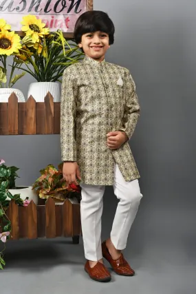 Ahhaaaa Kids Ethnic Silk Blend Indo-Western Sherwani Set For Boys 492