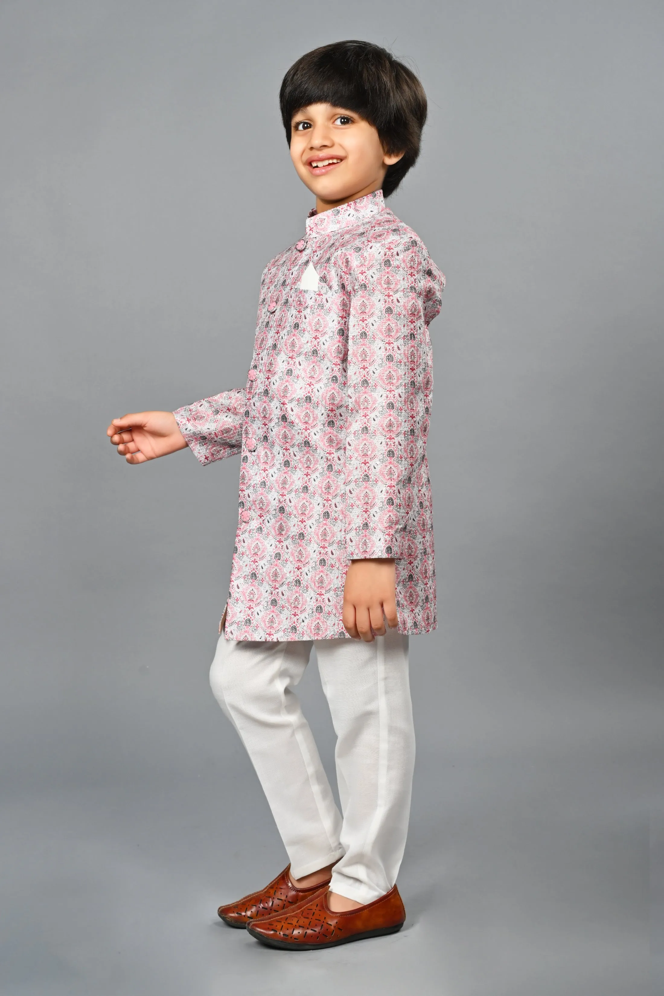 Ahhaaaa Kids Ethnic Silk Blend Indo-Western Sherwani Set For Boys 492