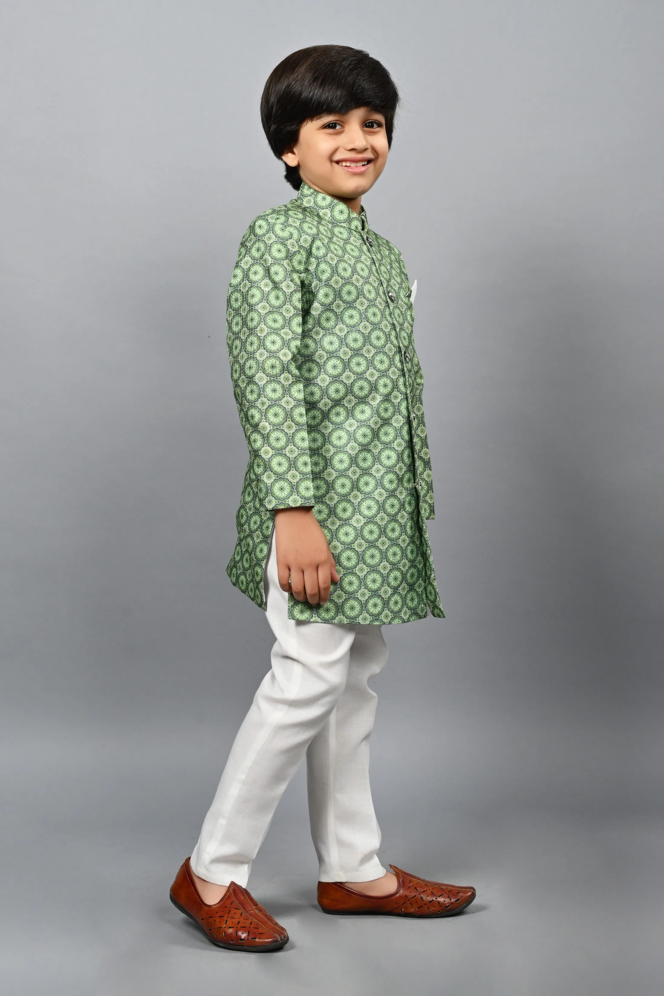 Ahhaaaa Kids Ethnic Silk Blend Indo-Western Sherwani Set For Boys 505