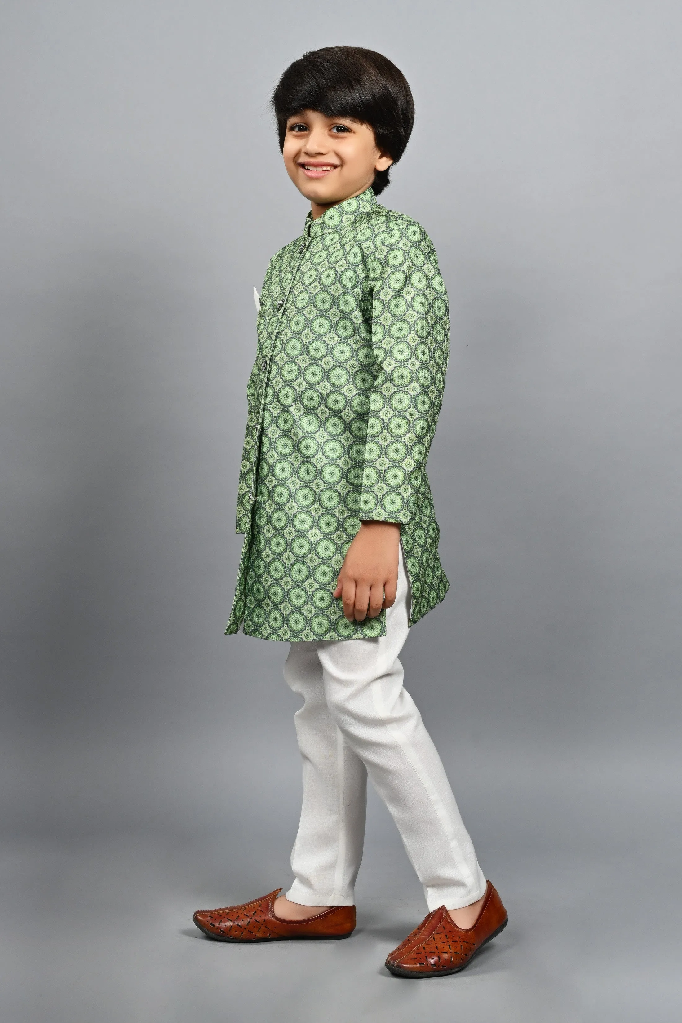 Ahhaaaa Kids Ethnic Silk Blend Indo-Western Sherwani Set For Boys 505