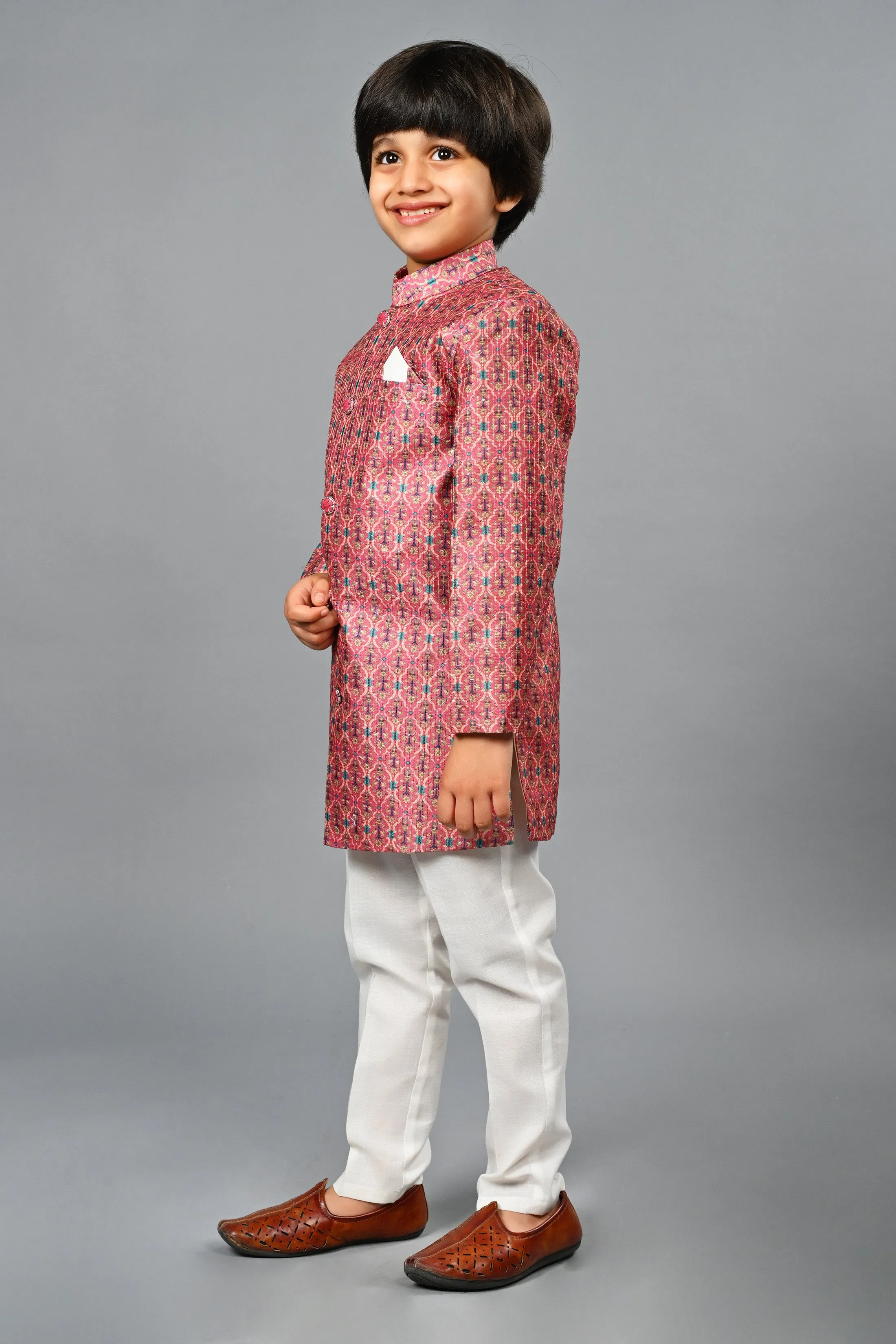 Ahhaaaa Kids Ethnic Silk Blend Indo-Western Sherwani Set For Boys