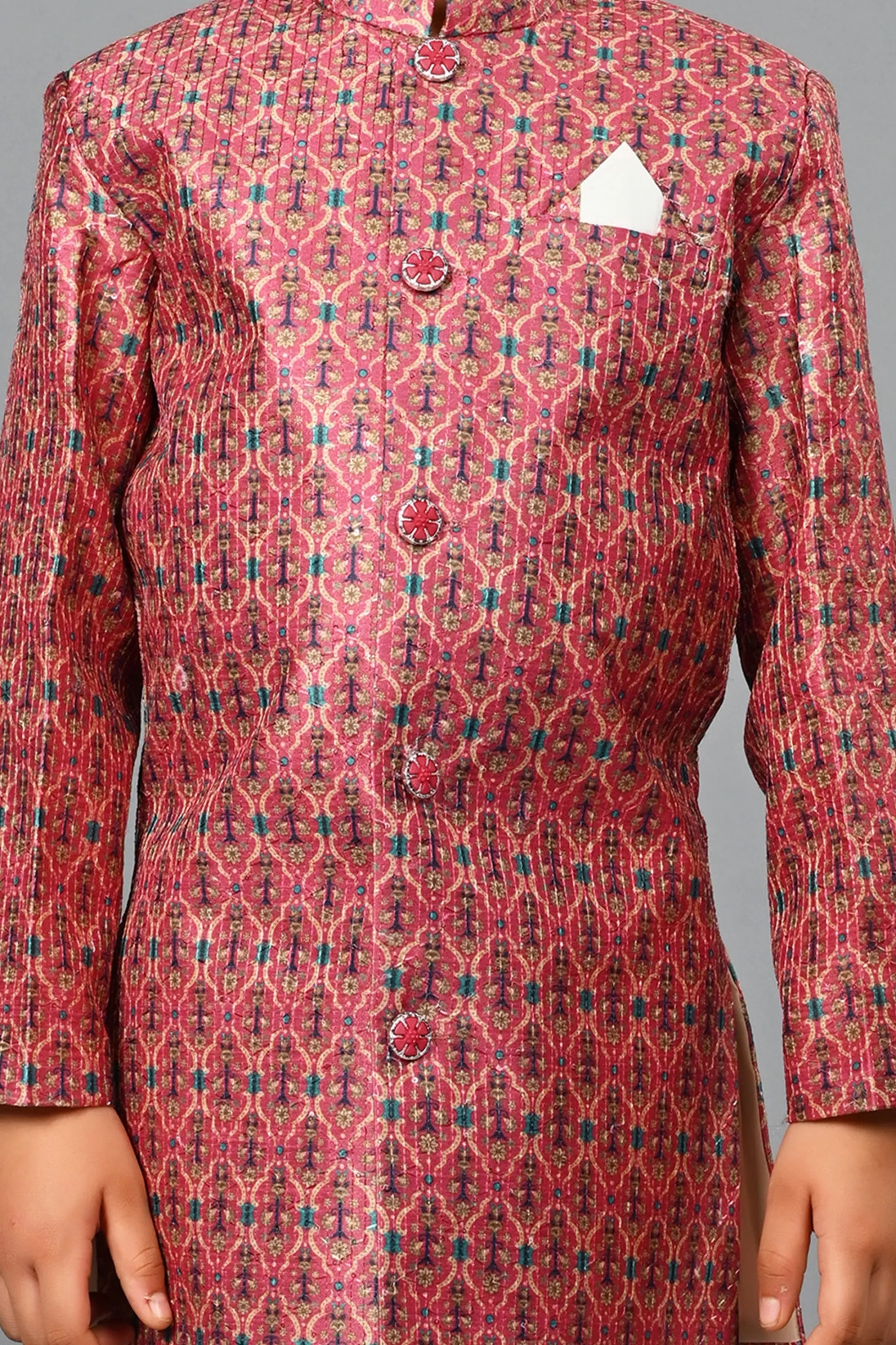 Ahhaaaa Kids Ethnic Silk Blend Indo-Western Sherwani Set For Boys