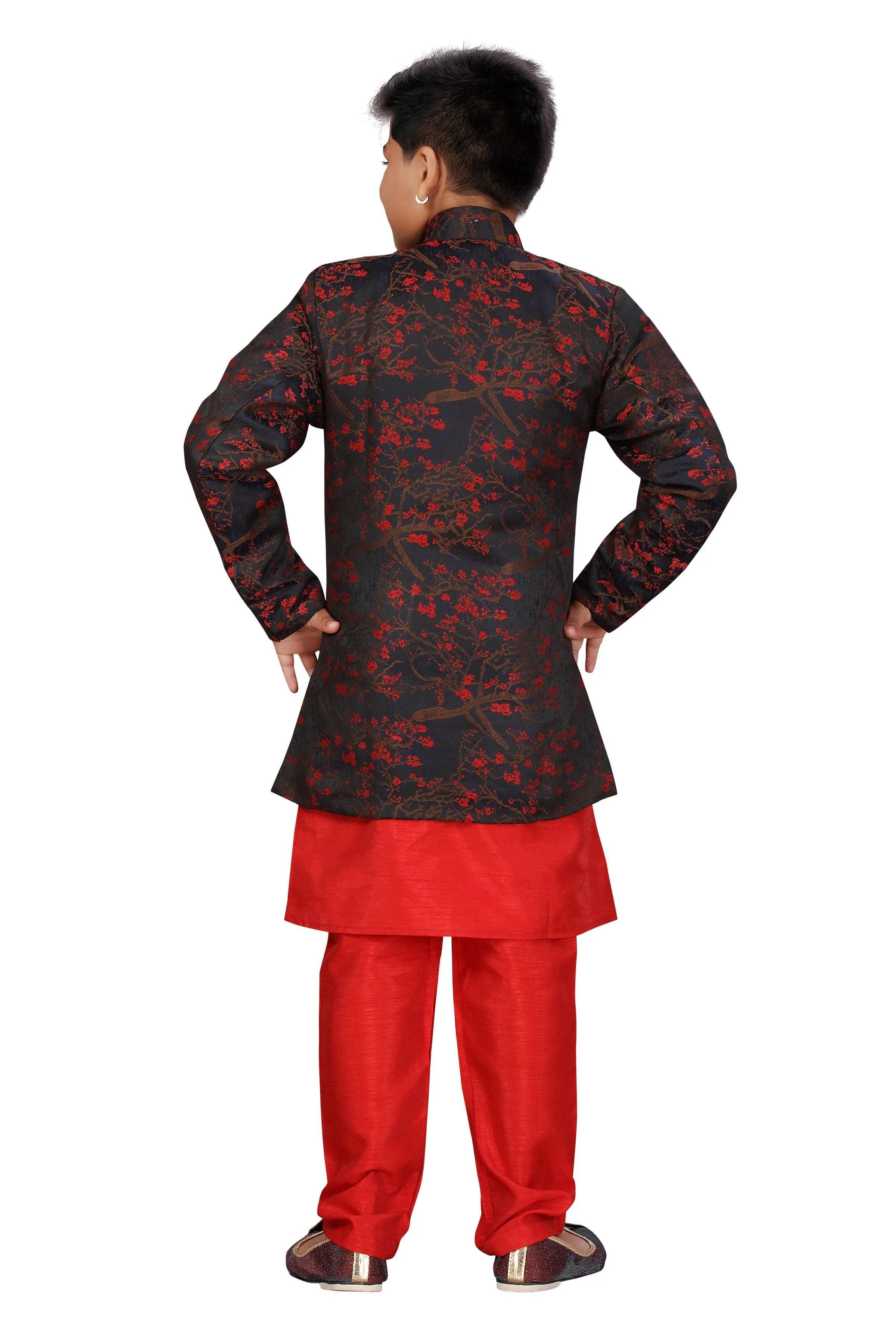 Ahhaaaa Kids Ethnic Wear Silk Kurta Pant with Indo Set for Boys