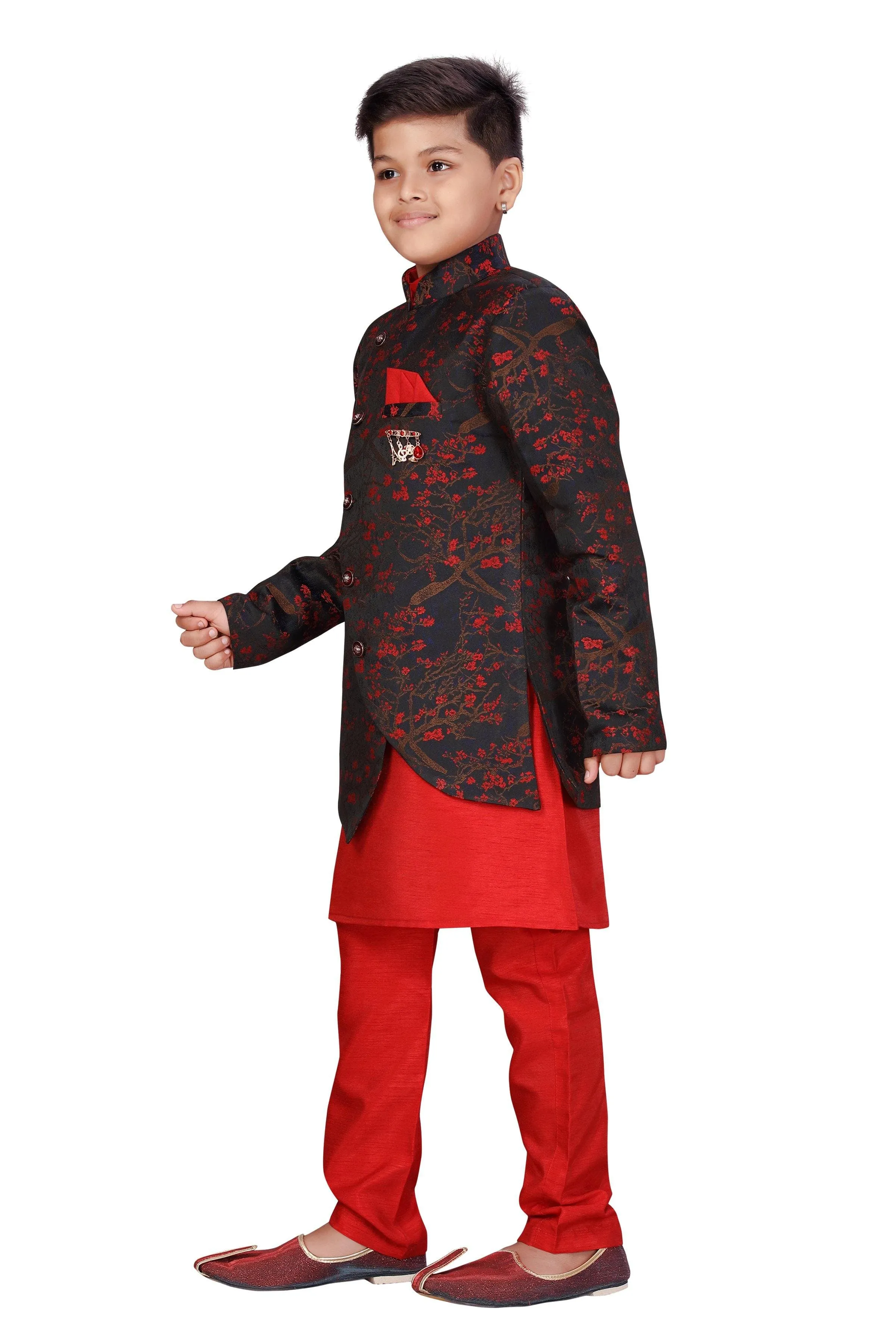 Ahhaaaa Kids Ethnic Wear Silk Kurta Pant with Indo Set for Boys