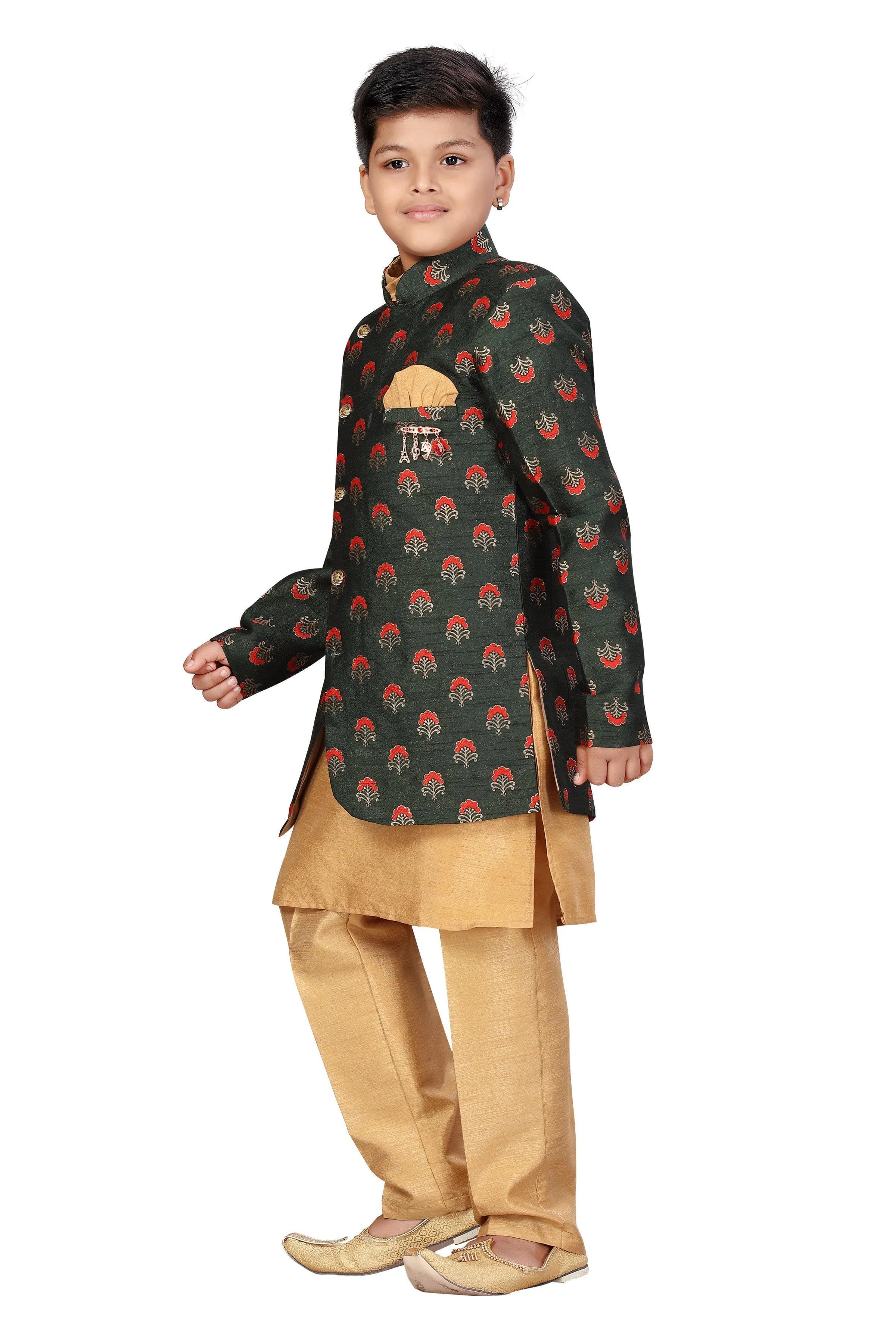 Ahhaaaa Kids Ethnic Wear Silk Kurta Pant with Indo Set for Boys