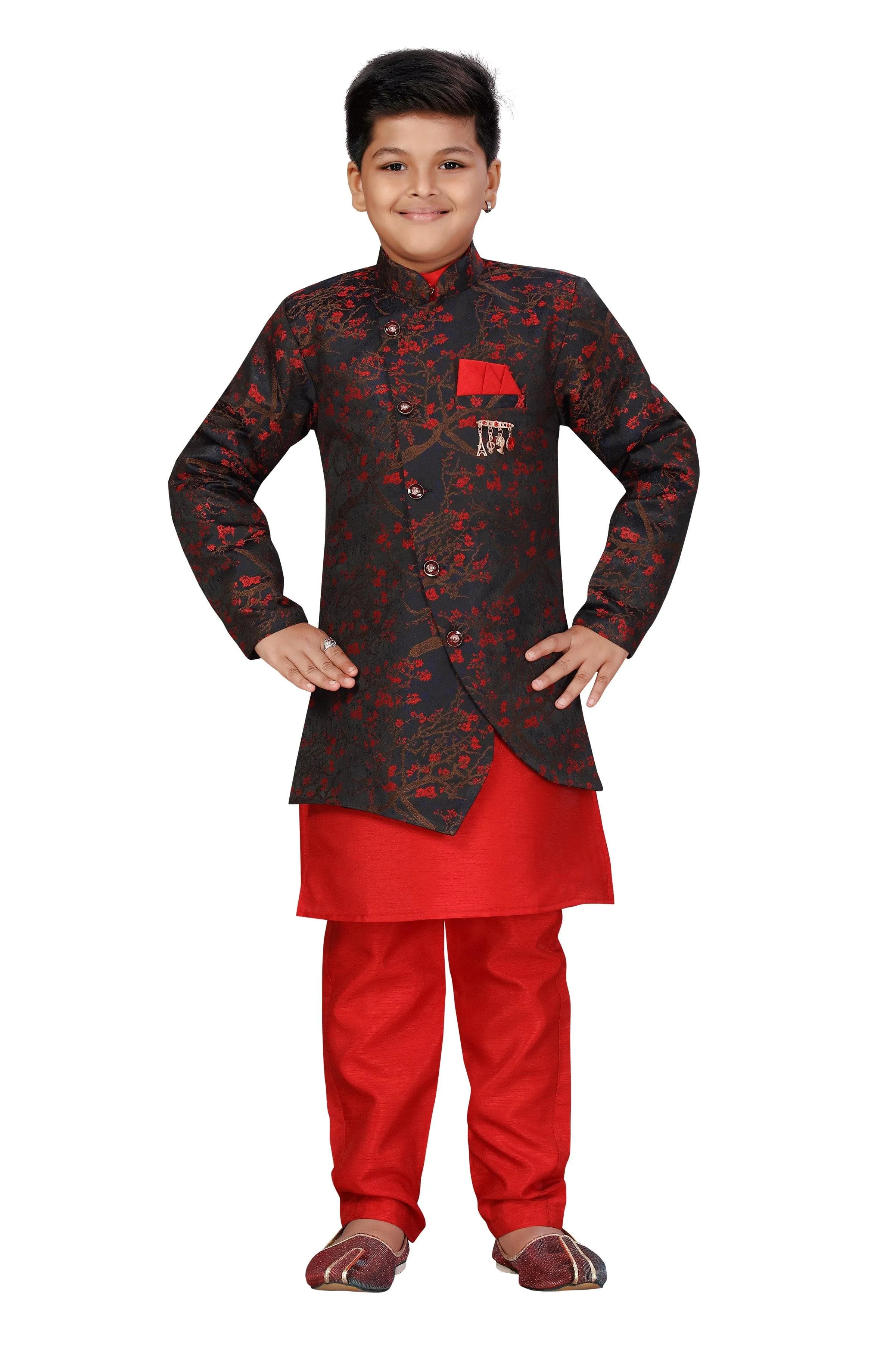 Ahhaaaa Kids Ethnic Wear Silk Kurta Pant with Indo Set for Boys