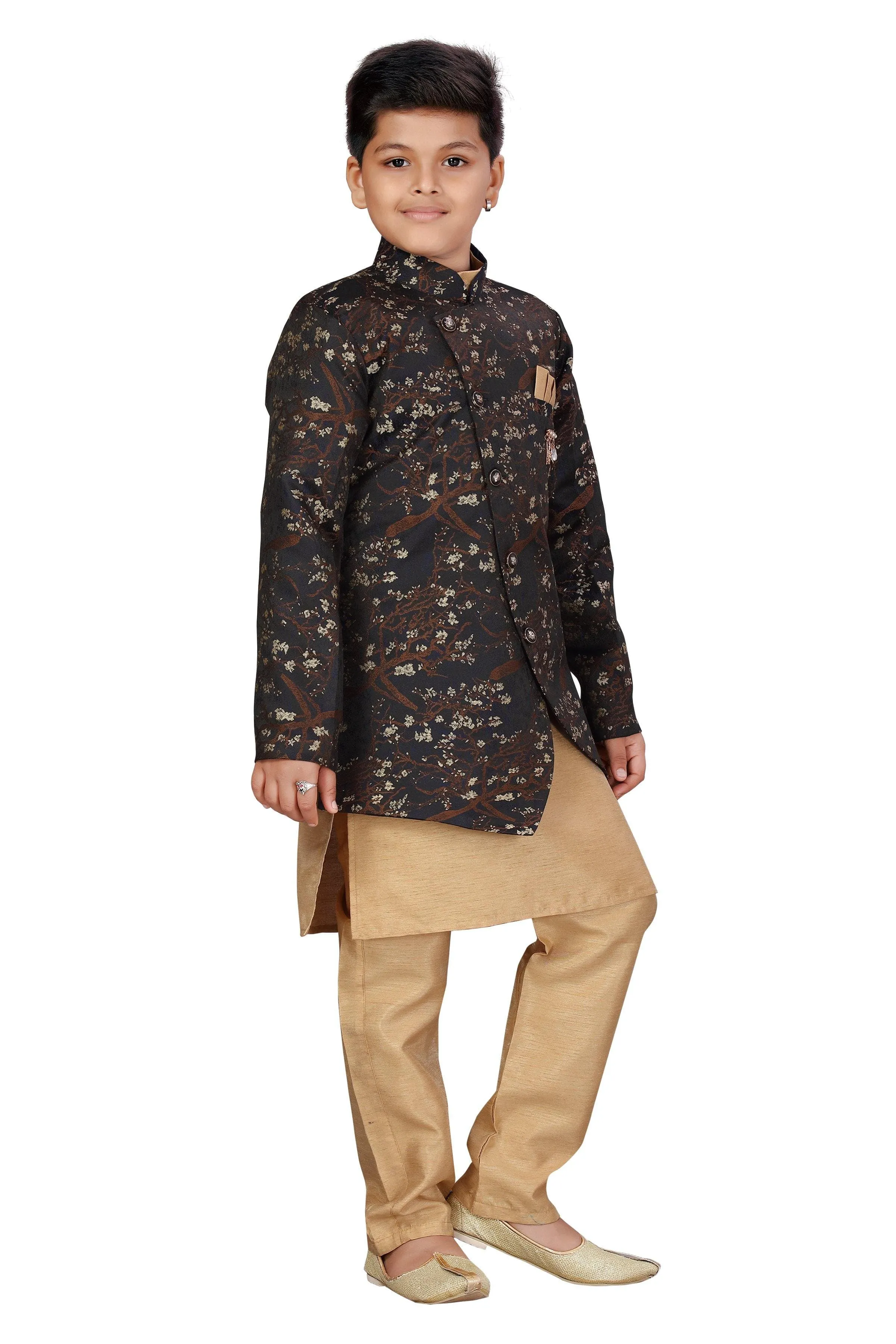 Ahhaaaa Kids Ethnic Wear Silk Kurta Pant with Indo Set for Boys