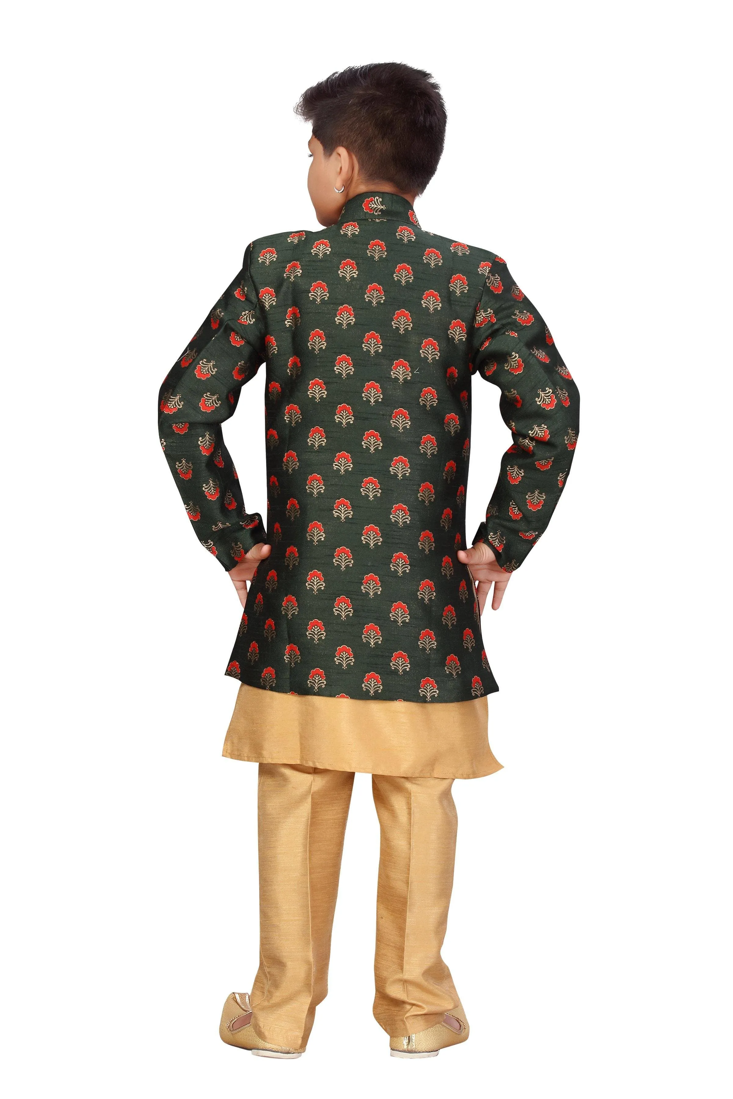 Ahhaaaa Kids Ethnic Wear Silk Kurta Pant with Indo Set for Boys