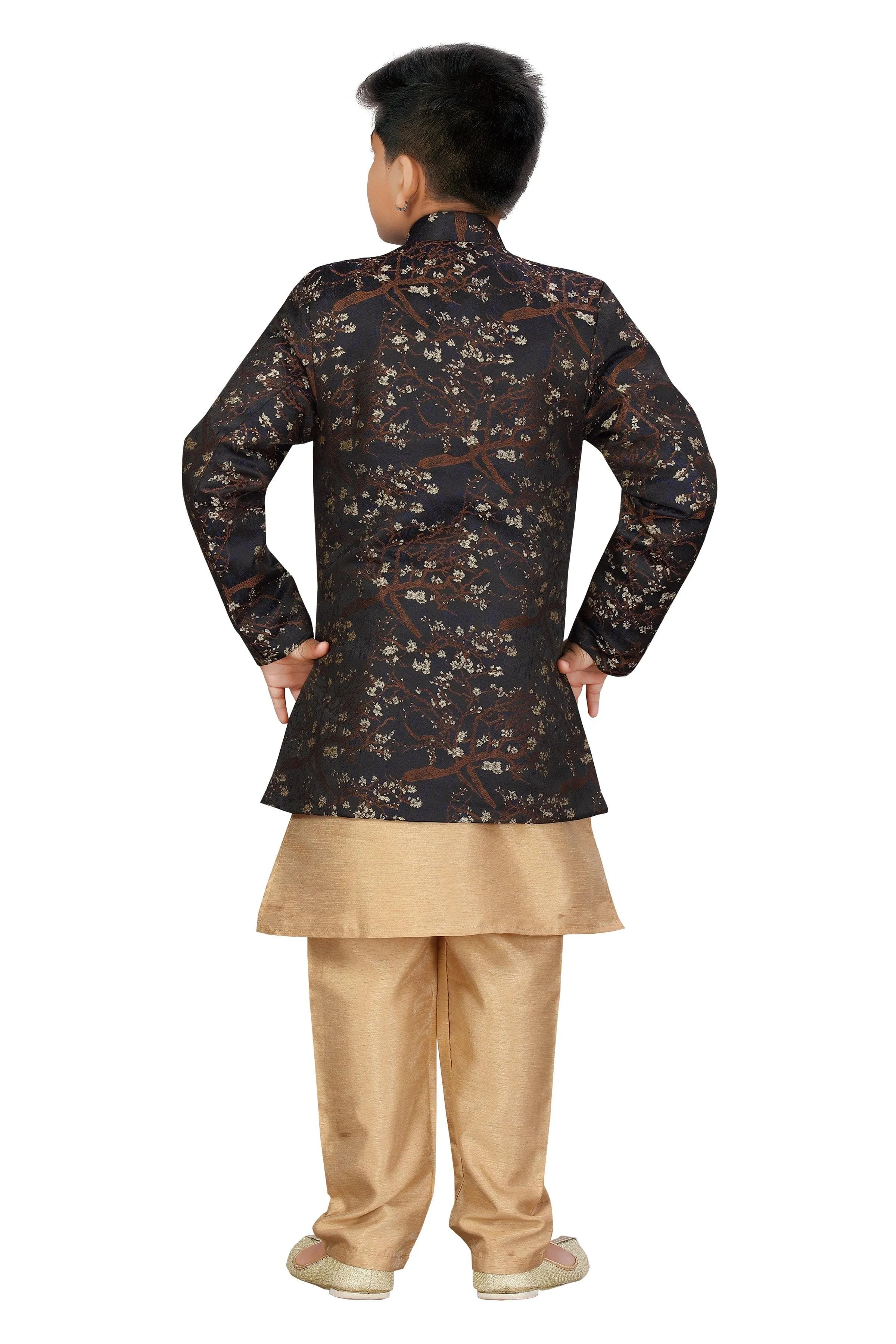 Ahhaaaa Kids Ethnic Wear Silk Kurta Pant with Indo Set for Boys