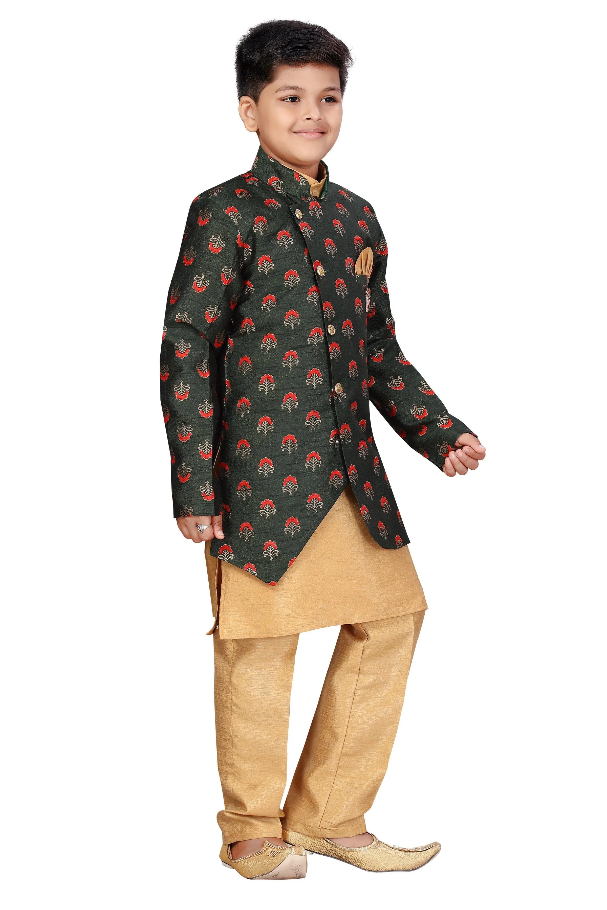 Ahhaaaa Kids Ethnic Wear Silk Kurta Pant with Indo Set for Boys