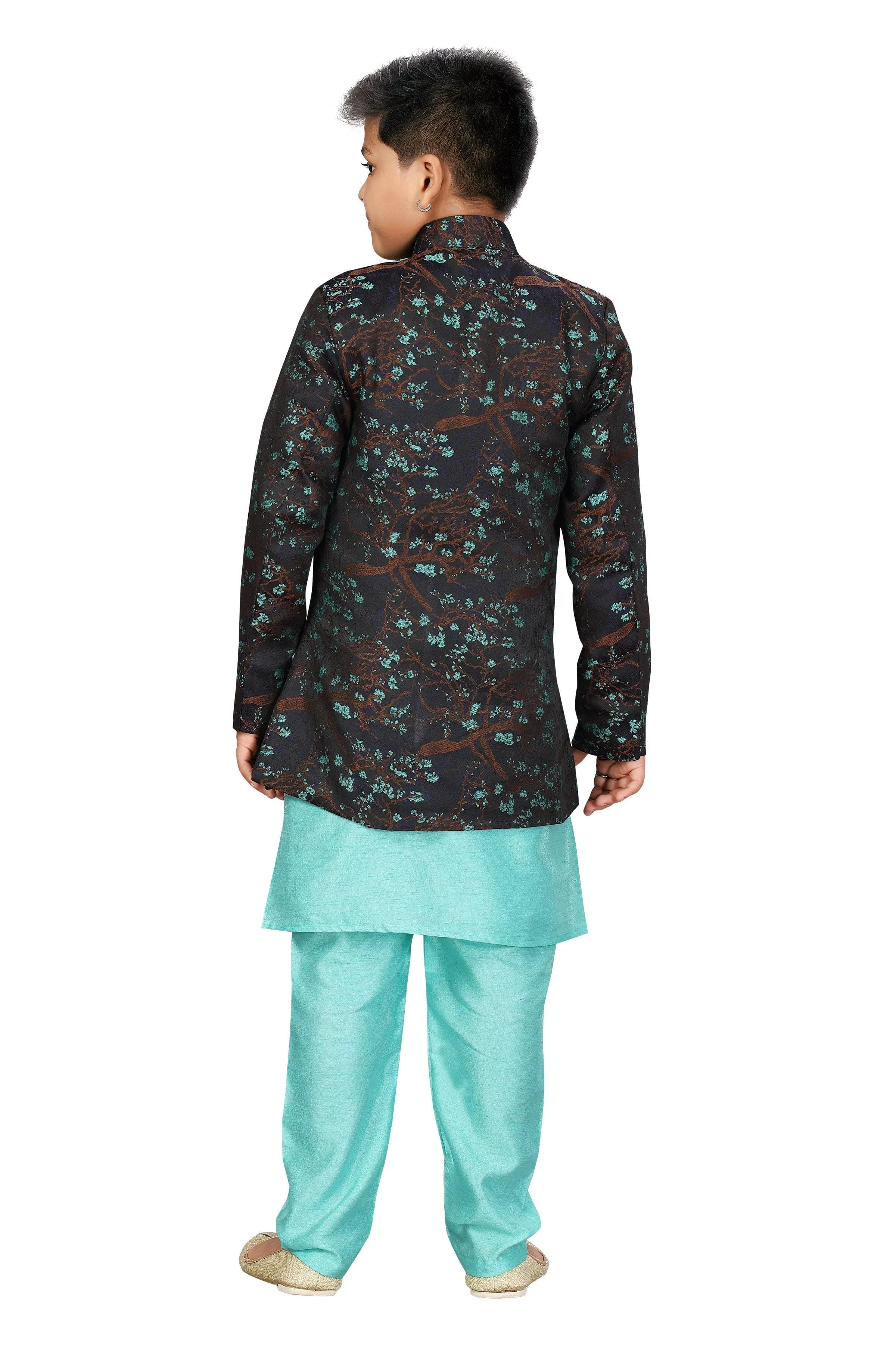 Ahhaaaa Kids Ethnic Wear Silk Kurta Pant with Indo Set for Boys