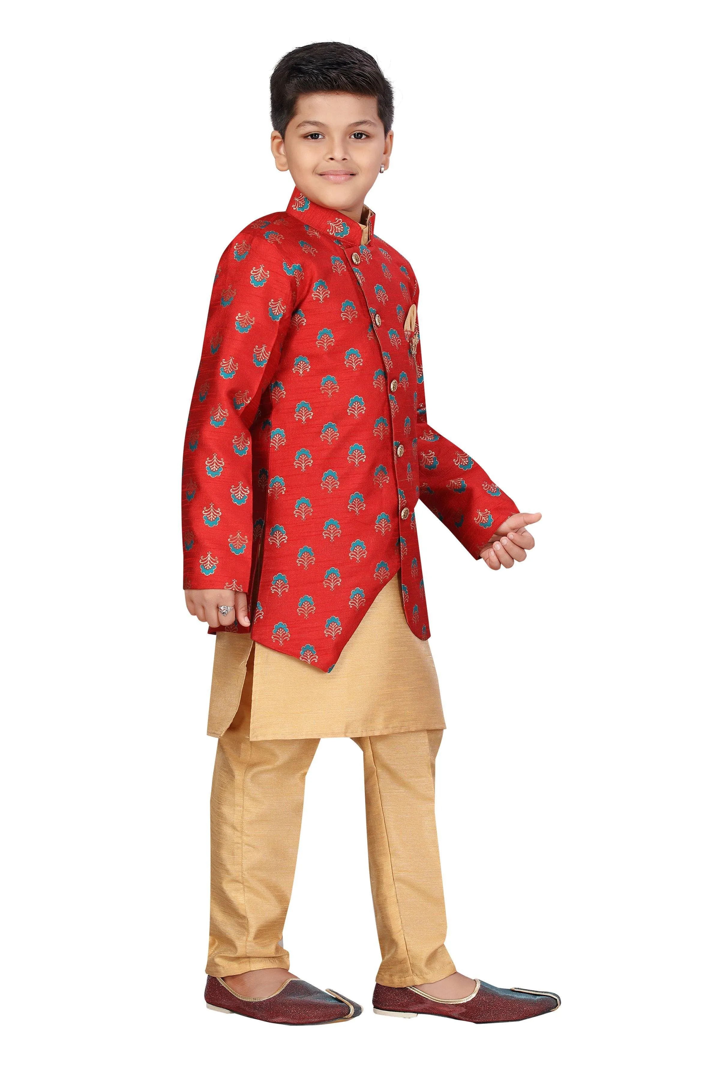 Ahhaaaa Kids Ethnic Wear Silk Kurta Pant with Indo Set for Boys