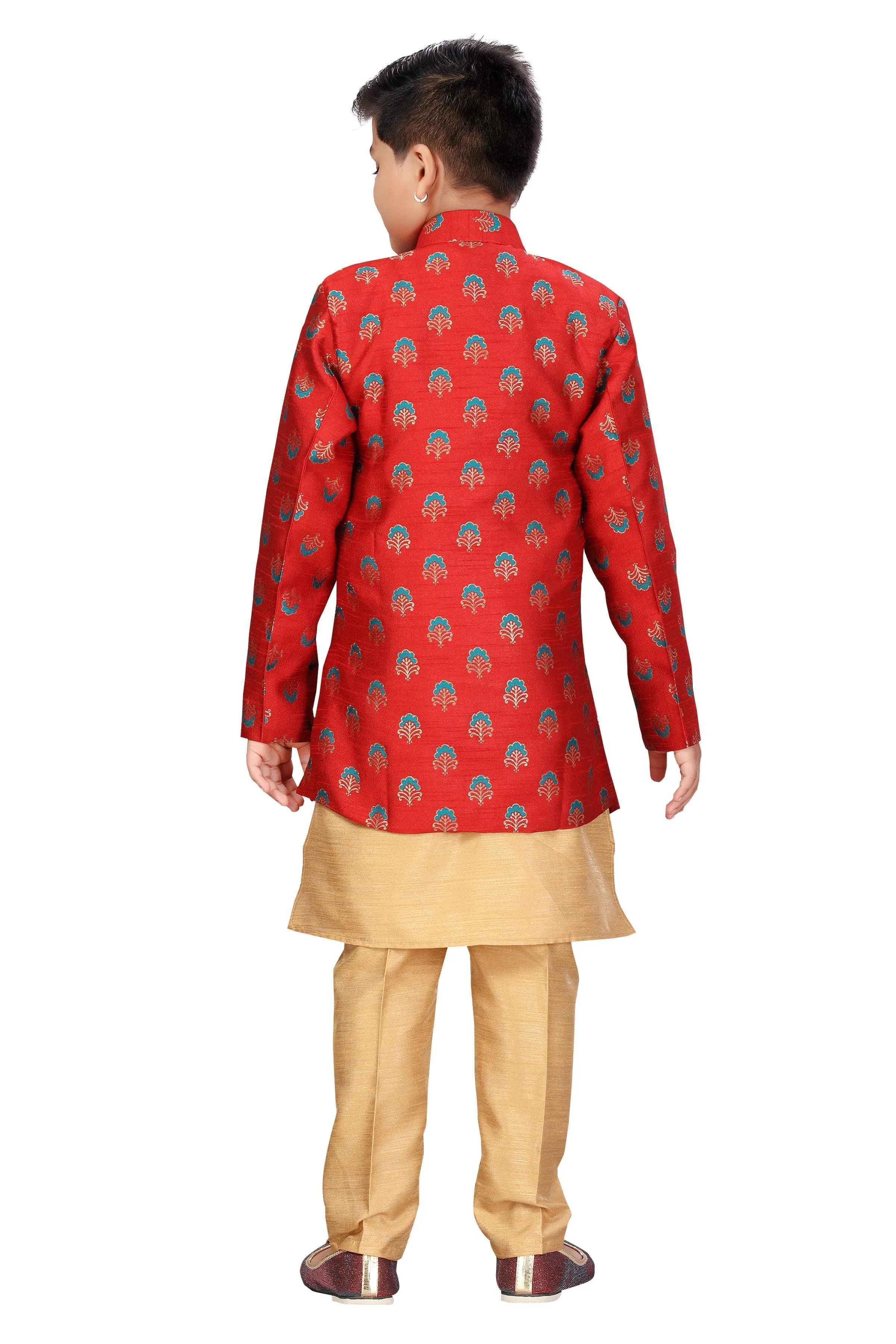 Ahhaaaa Kids Ethnic Wear Silk Kurta Pant with Indo Set for Boys