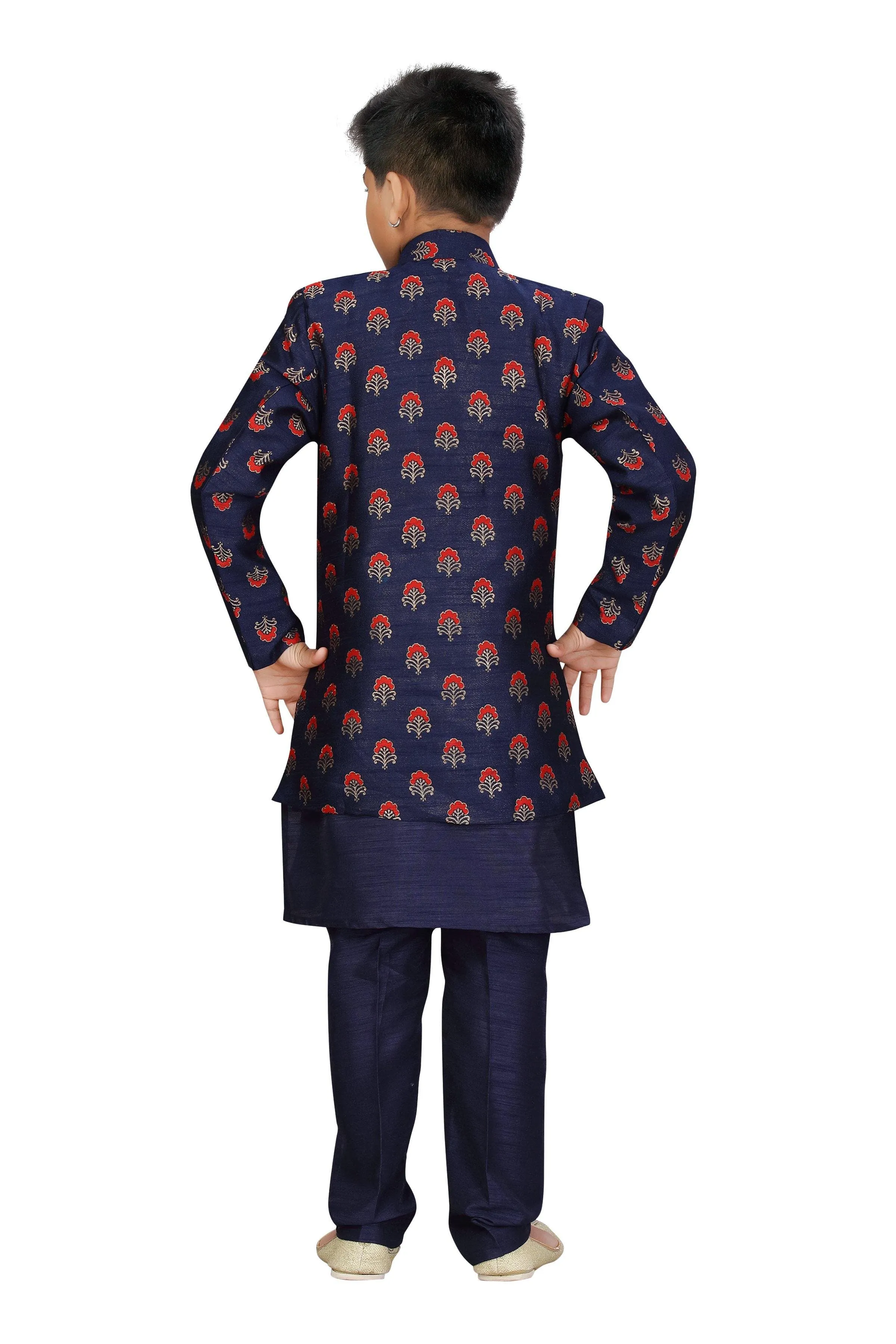 Ahhaaaa Kids Ethnic Wear Silk Kurta Pant with Indo Set for Boys