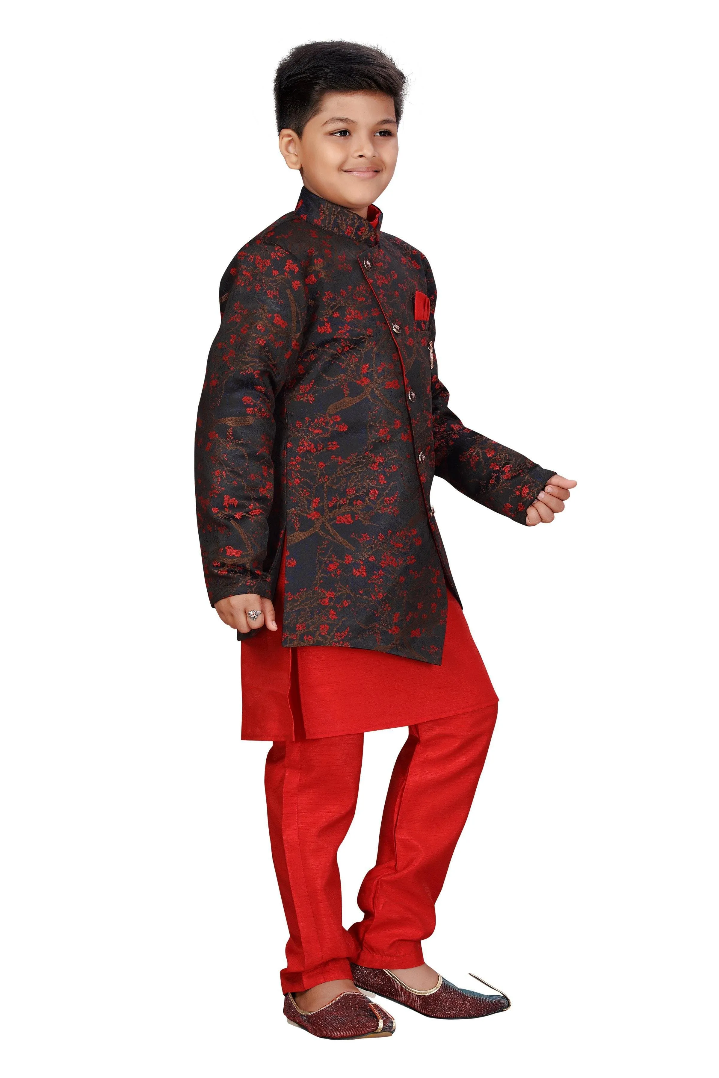 Ahhaaaa Kids Ethnic Wear Silk Kurta Pant with Indo Set for Boys