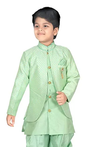 ahhaaaa Kids Ethnic Wear Waistcoat, Indo Western Sherwani And Dhoti Pant For Boys - Light Green - 2-3 Years