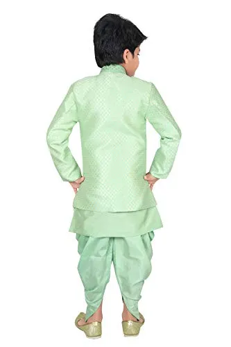 ahhaaaa Kids Ethnic Wear Waistcoat, Indo Western Sherwani And Dhoti Pant For Boys - Light Green - 2-3 Years