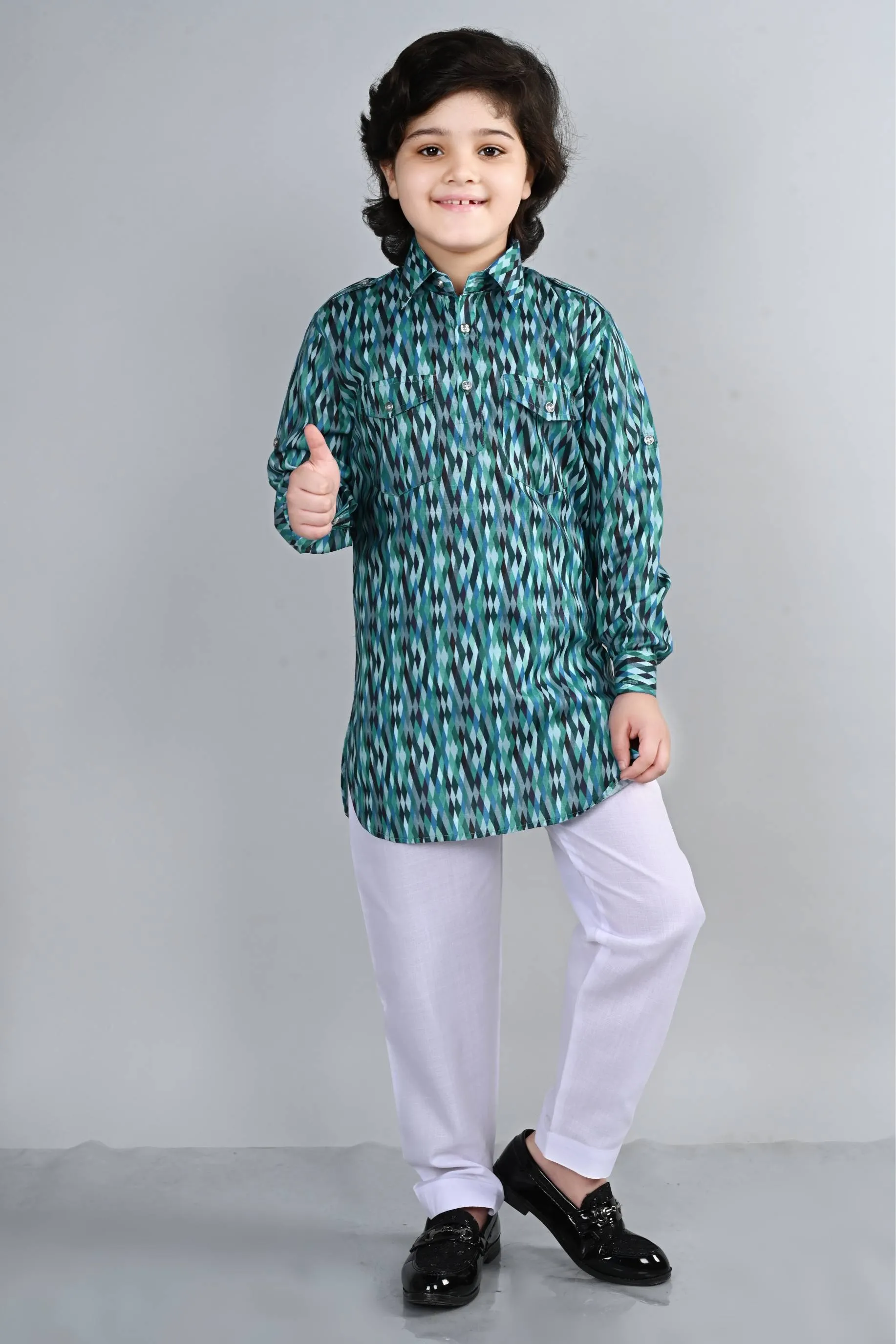 Ahhaaaa Kid's Indian Ethnic Wear Floral Printed Kurta and Patiala Set for Boys