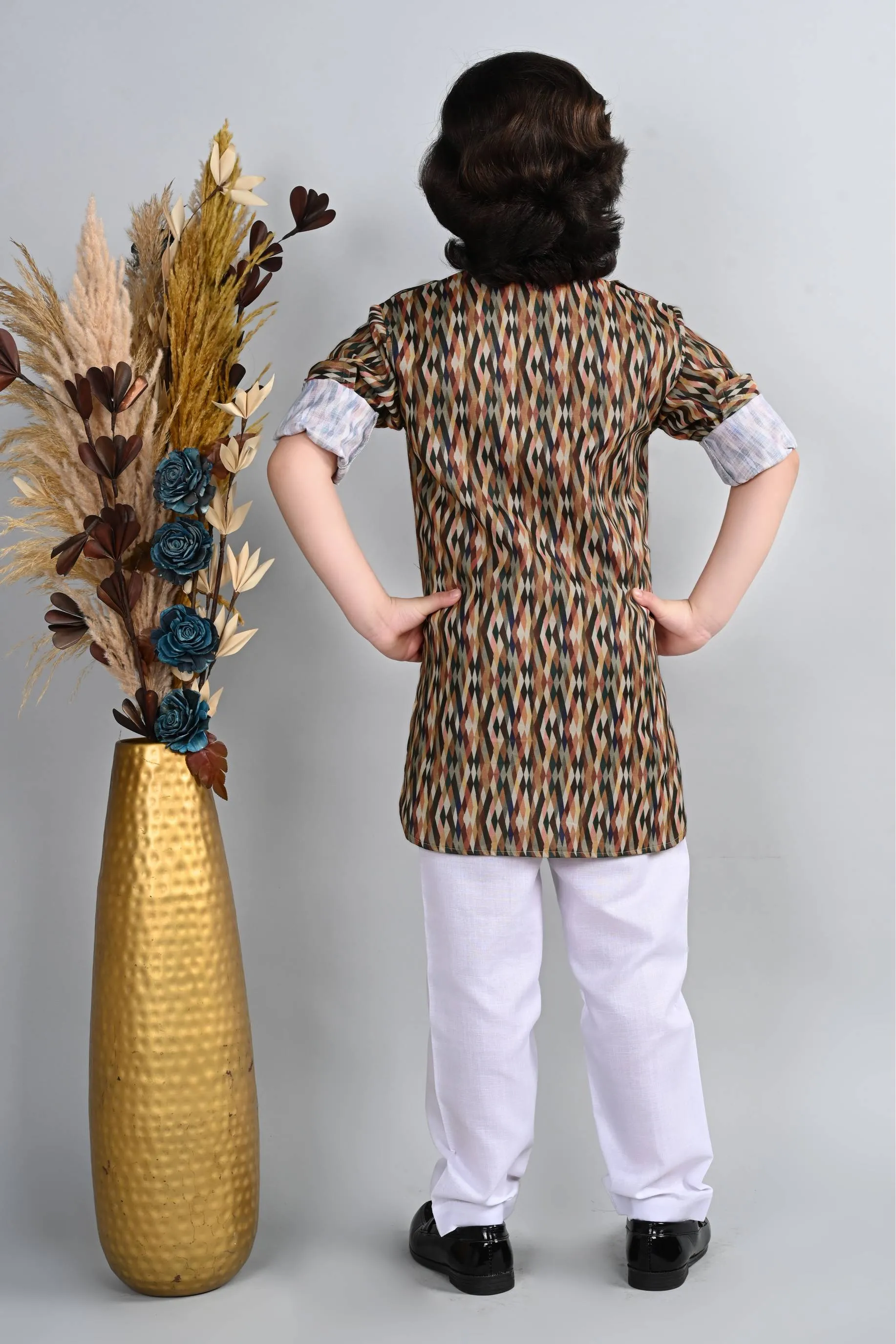 Ahhaaaa Kid's Indian Ethnic Wear Floral Printed Kurta and Patiala Set for Boys