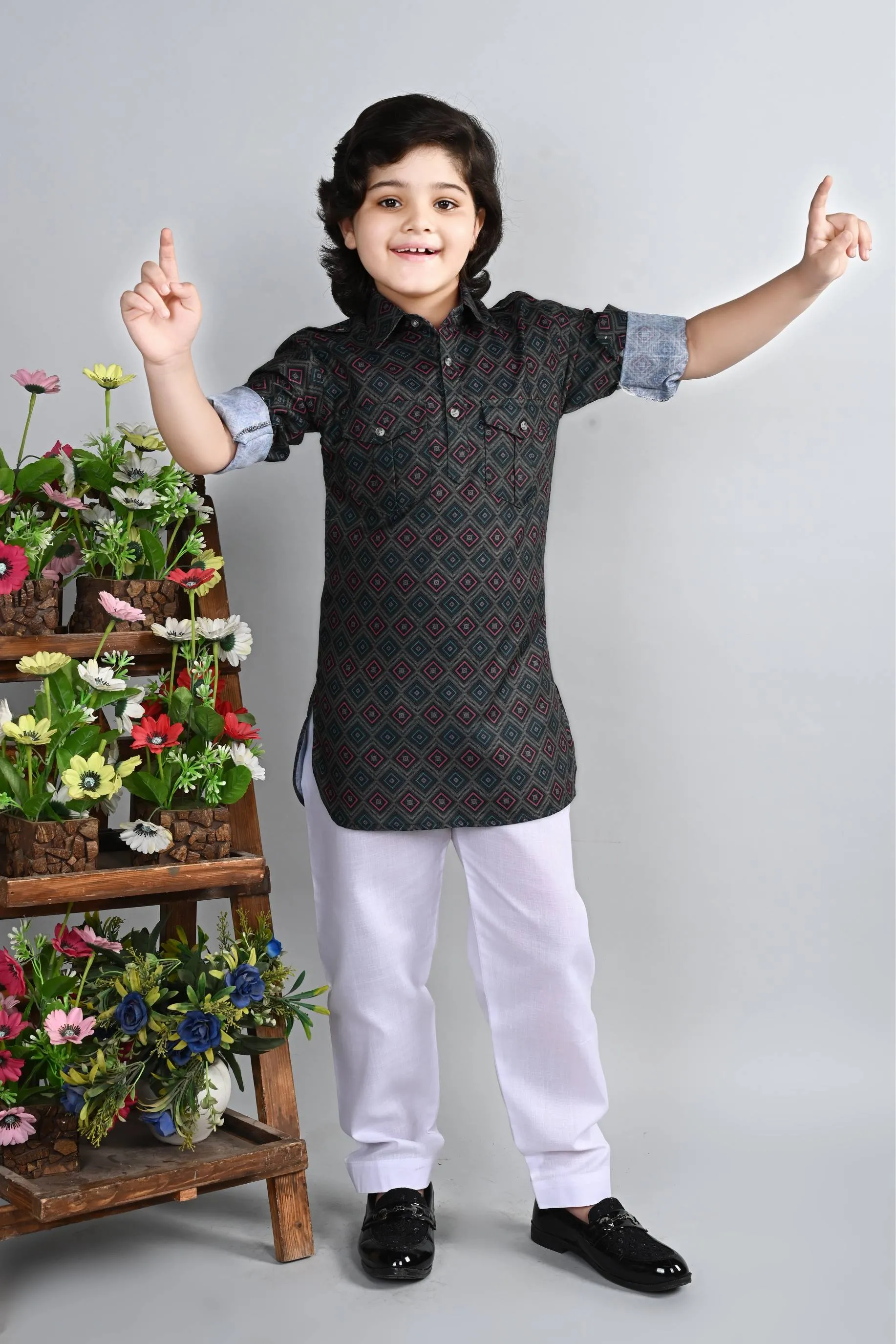 Ahhaaaa Kid's Indian Ethnic Wear Floral Printed Kurta and Patiala Set for Boys