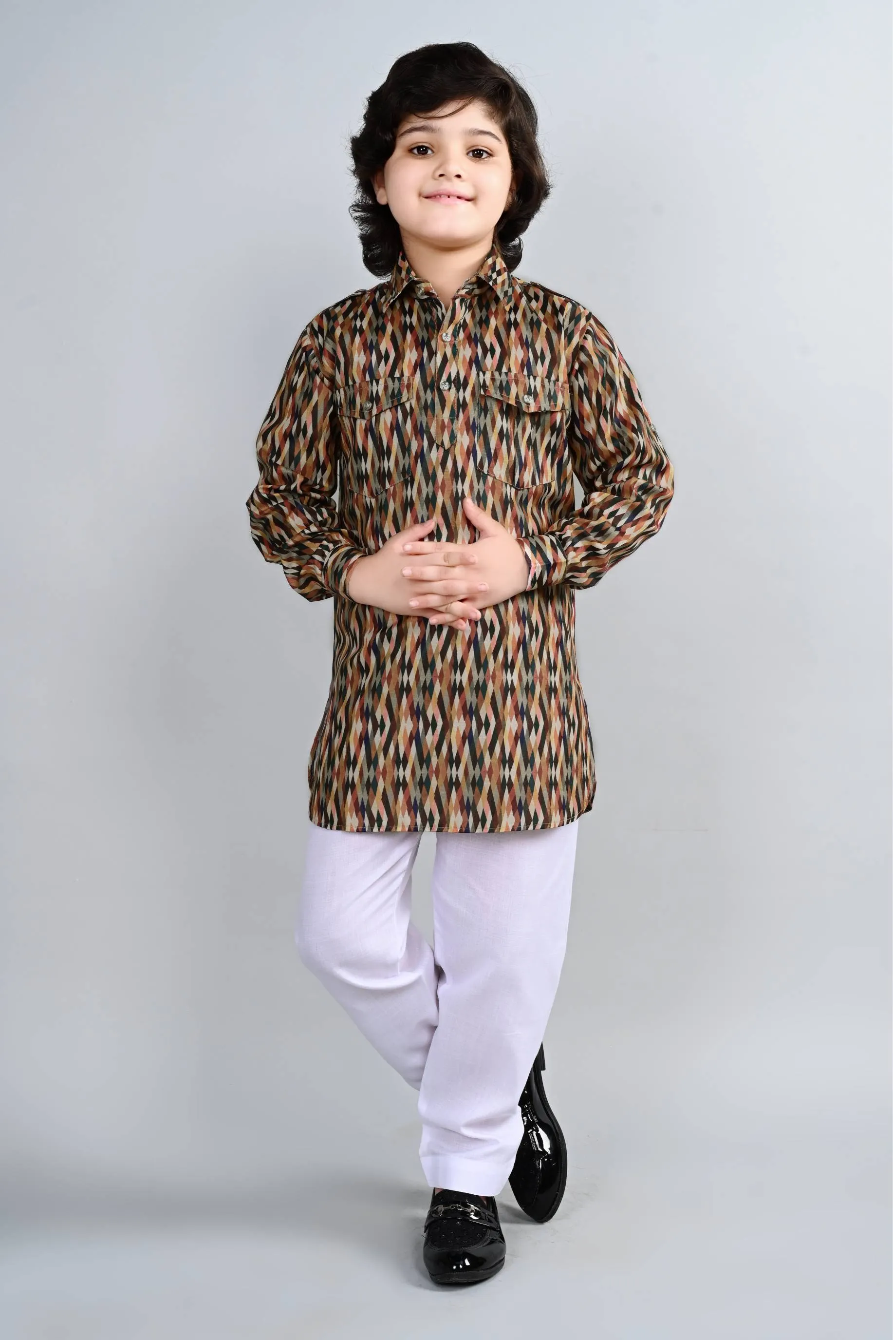 Ahhaaaa Kid's Indian Ethnic Wear Floral Printed Kurta and Patiala Set for Boys