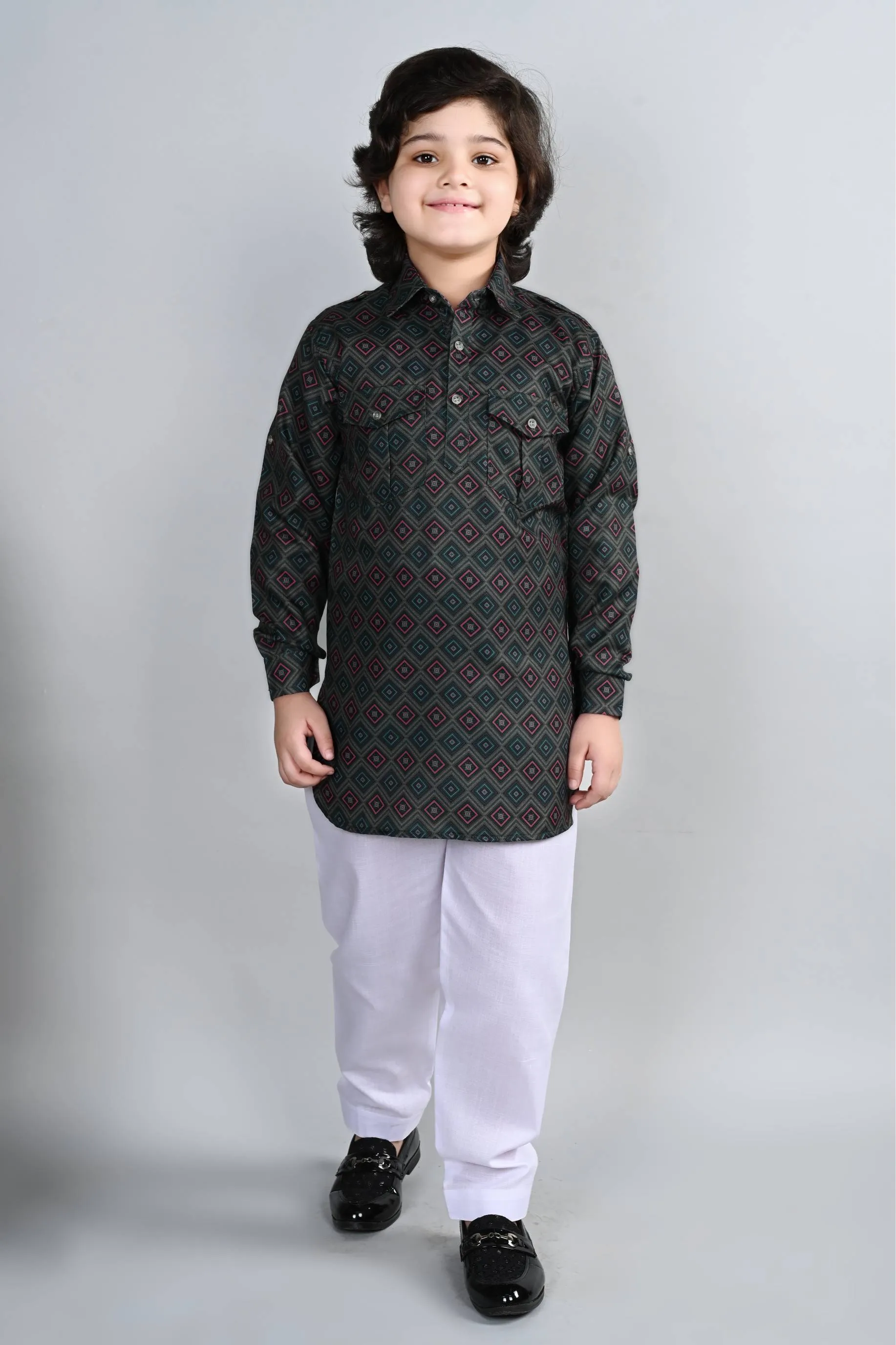 Ahhaaaa Kid's Indian Ethnic Wear Floral Printed Kurta and Patiala Set for Boys