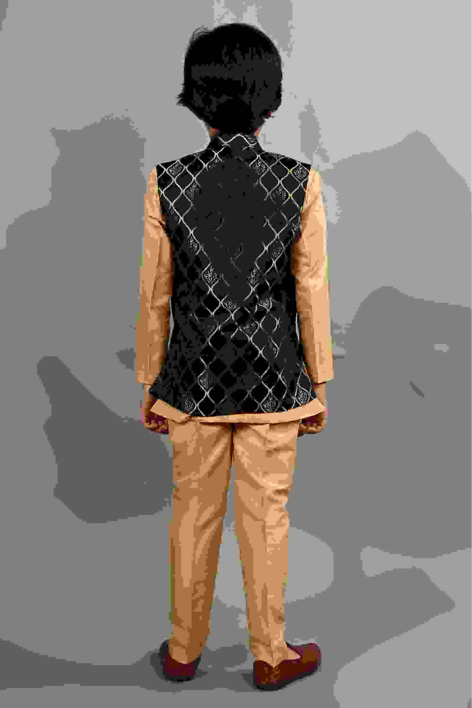 Ahhaaaa Kids Silk Blend Waistcoat, Kurta Pyjama 3 Piece Sherwani Set For Boys