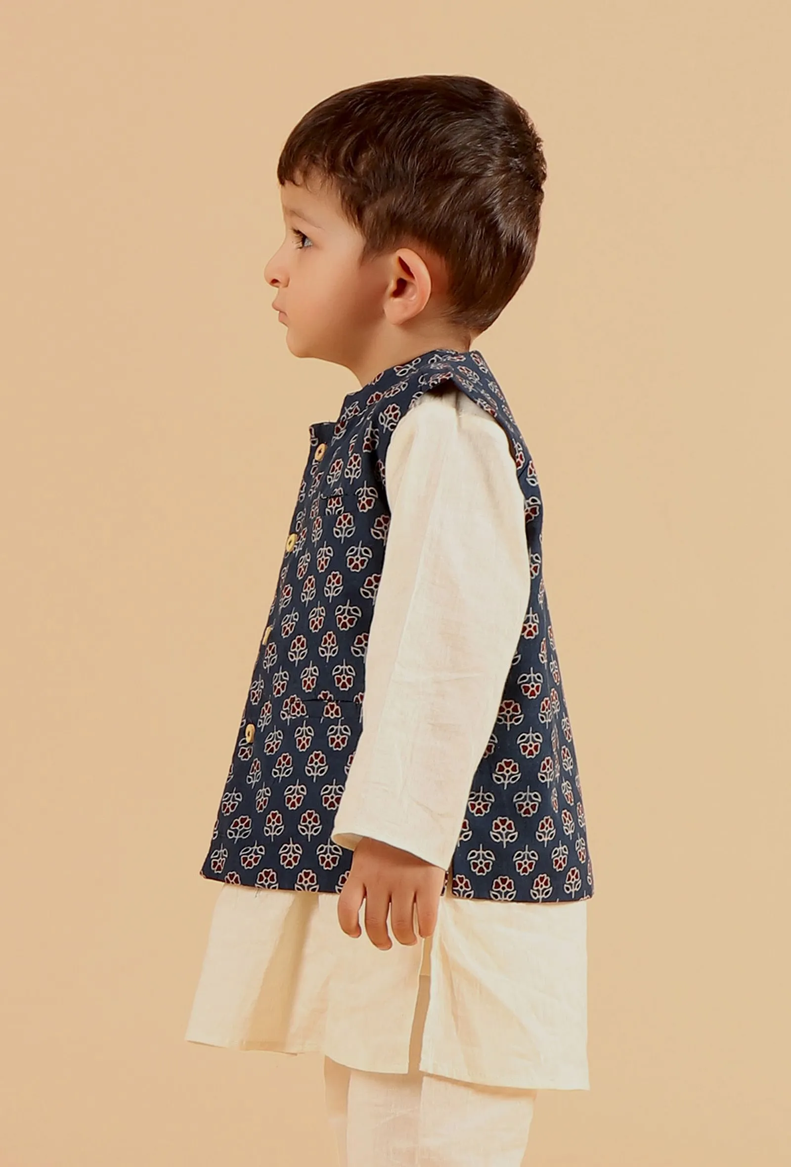 Amey Indigo Ajrakh Print Cotton Nehru Jacket