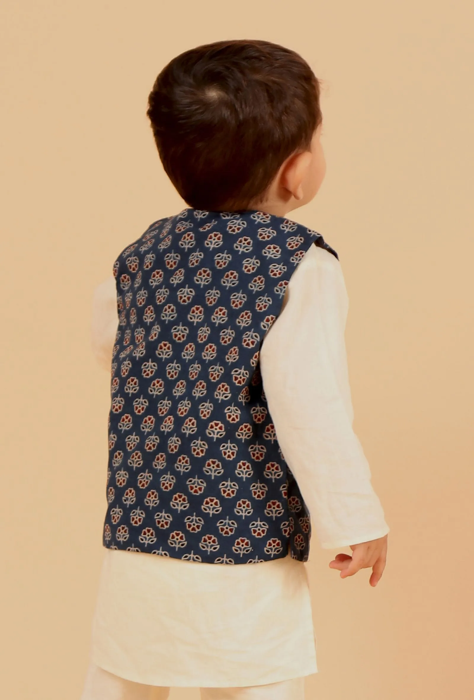 Amey Indigo Ajrakh Print Cotton Nehru Jacket