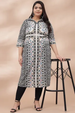 Animal Ethnic Printed Collar Kurti