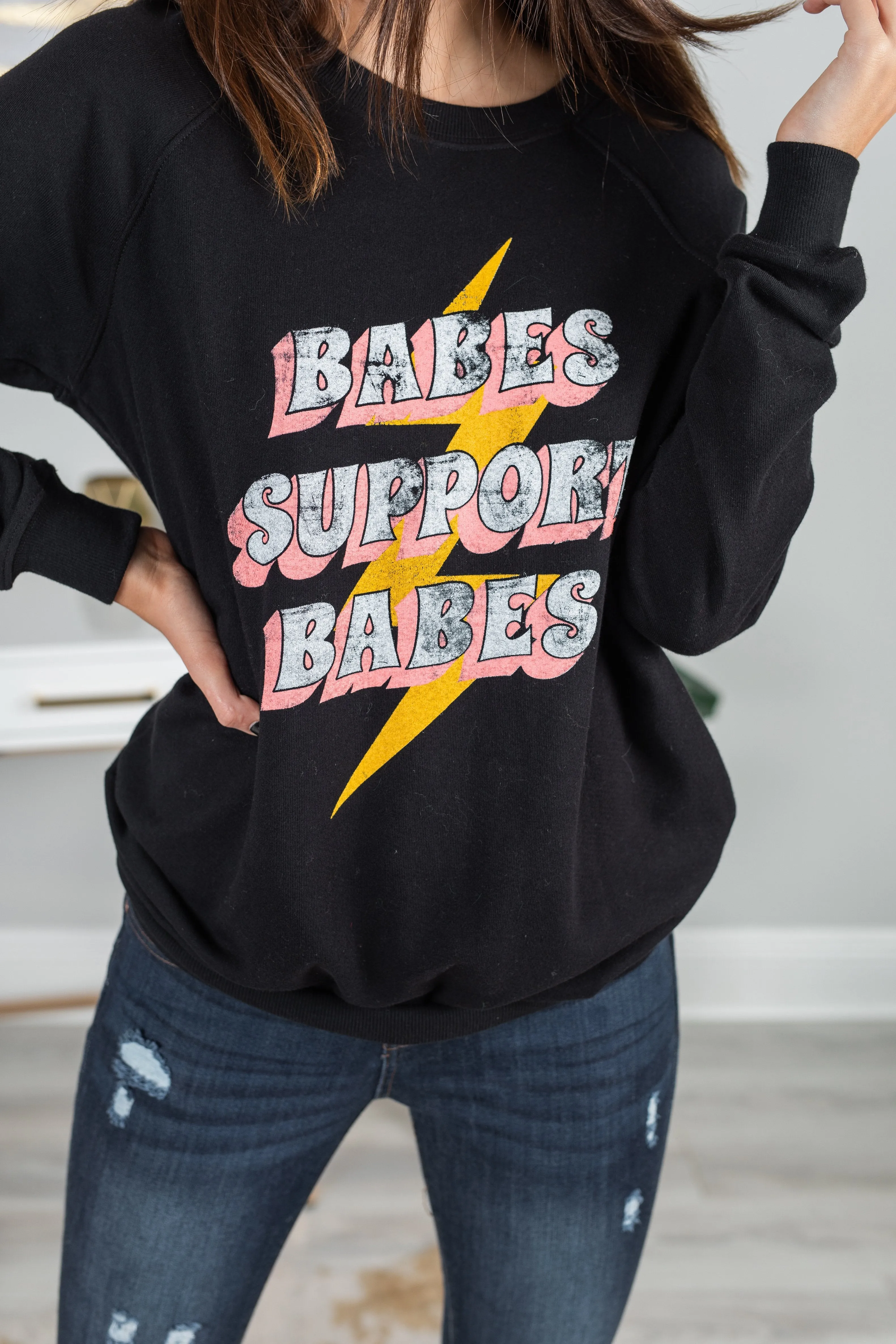 Babes Support Babes Black Graphic Sweatshirt