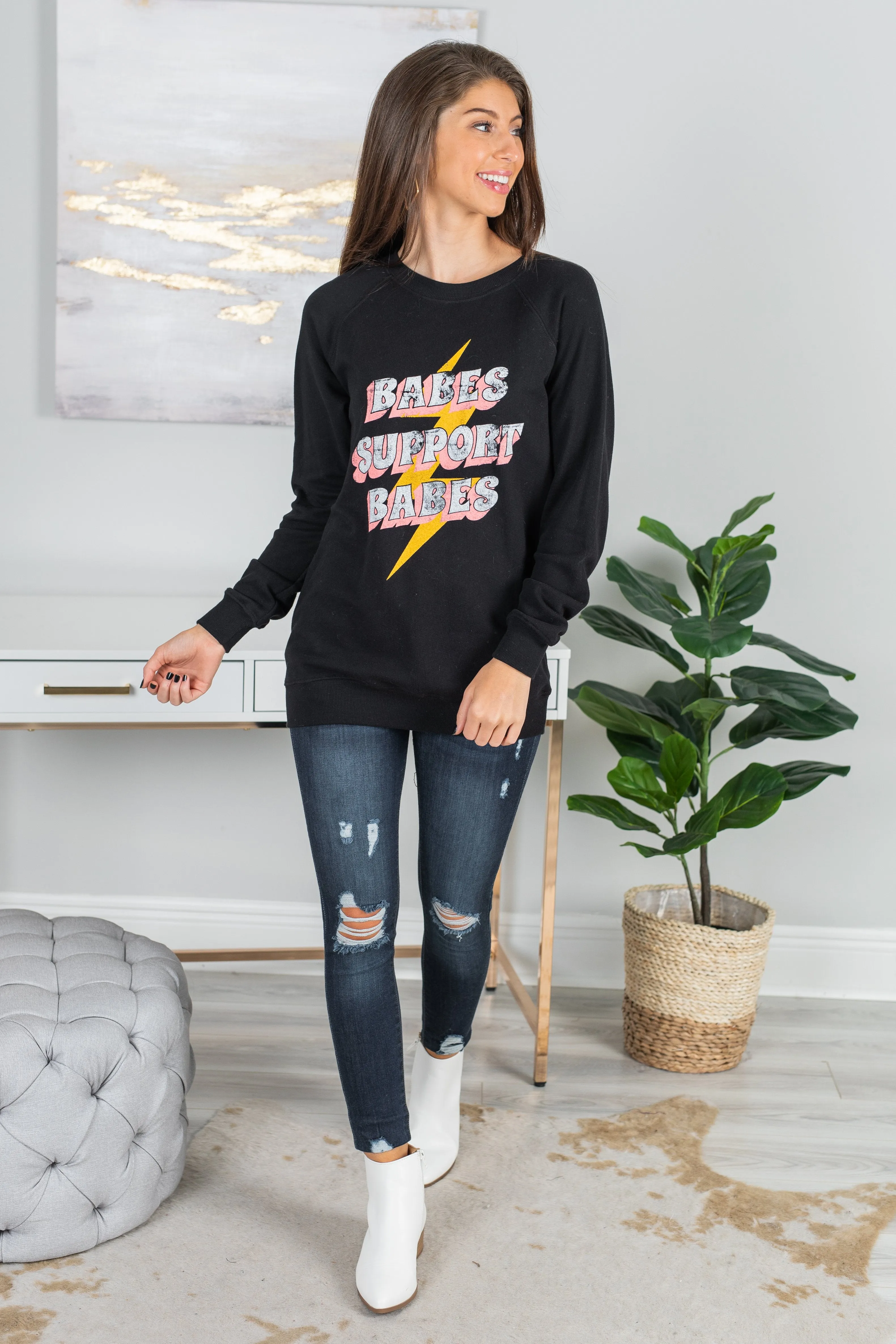 Babes Support Babes Black Graphic Sweatshirt