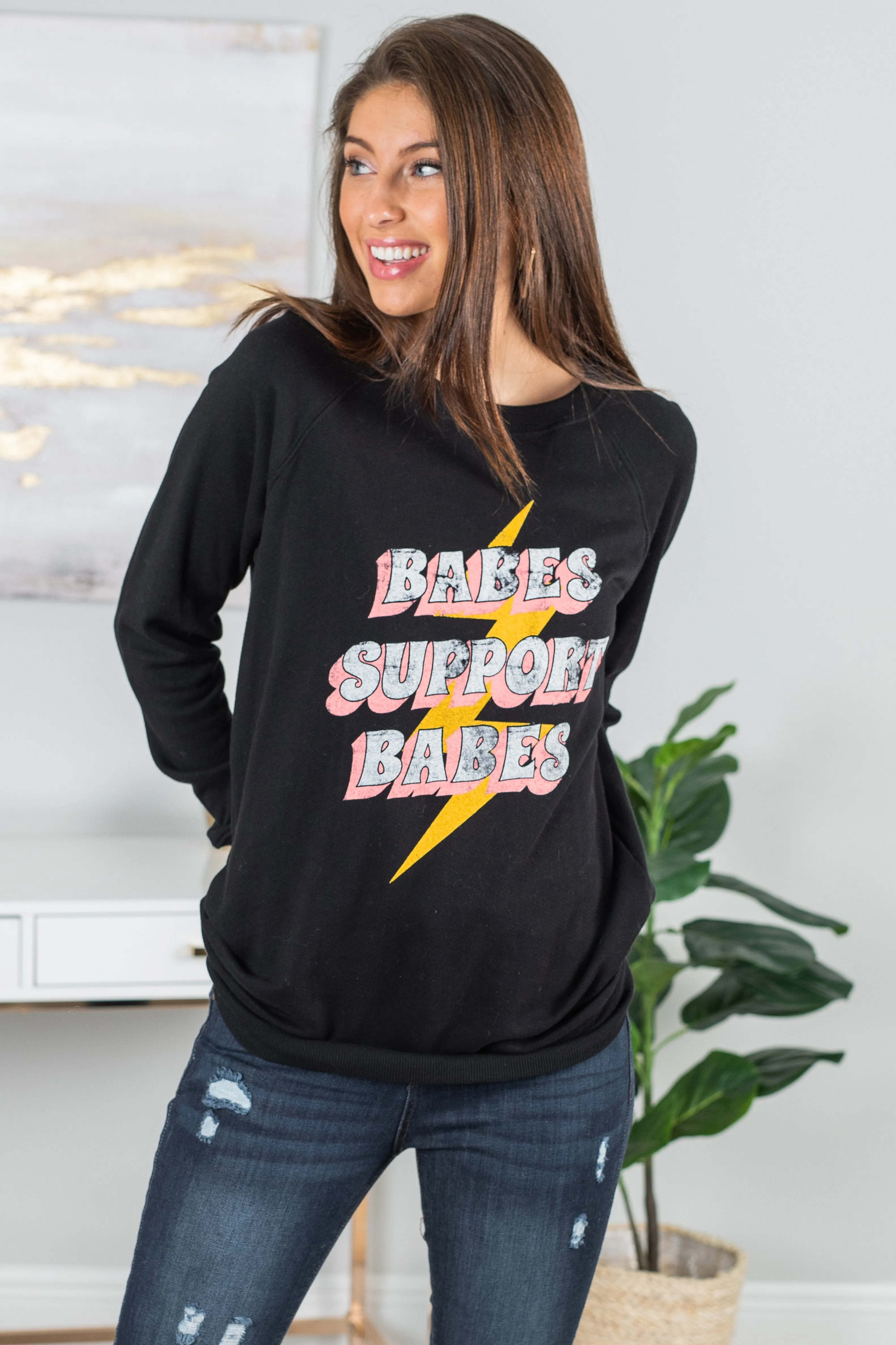 Babes Support Babes Black Graphic Sweatshirt