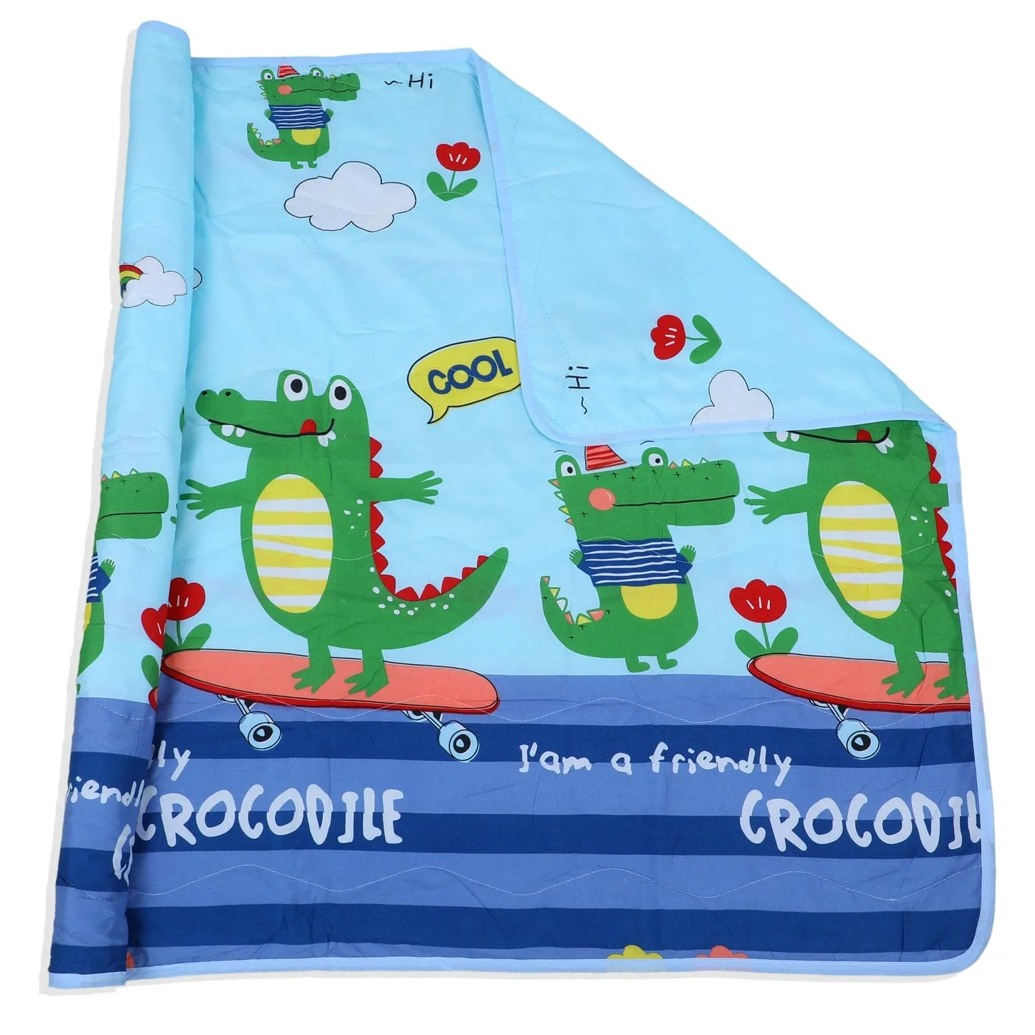 Baby Moo Cool Crocodile Soft Quilted Premium Reversible Blanket - Blue