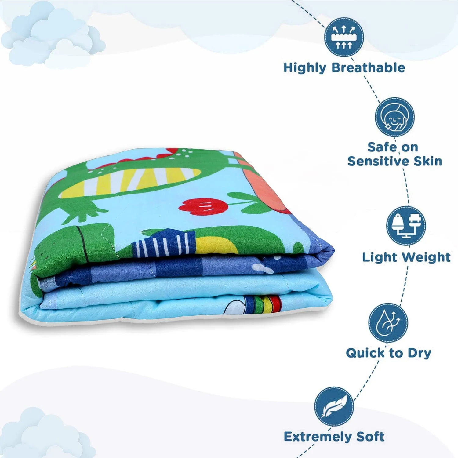 Baby Moo Cool Crocodile Soft Quilted Premium Reversible Blanket - Blue