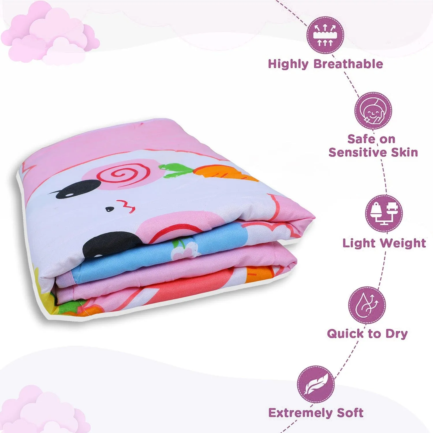 Baby Moo Hungry Bunny Soft Quilted Premium Reversible Blanket - Pink